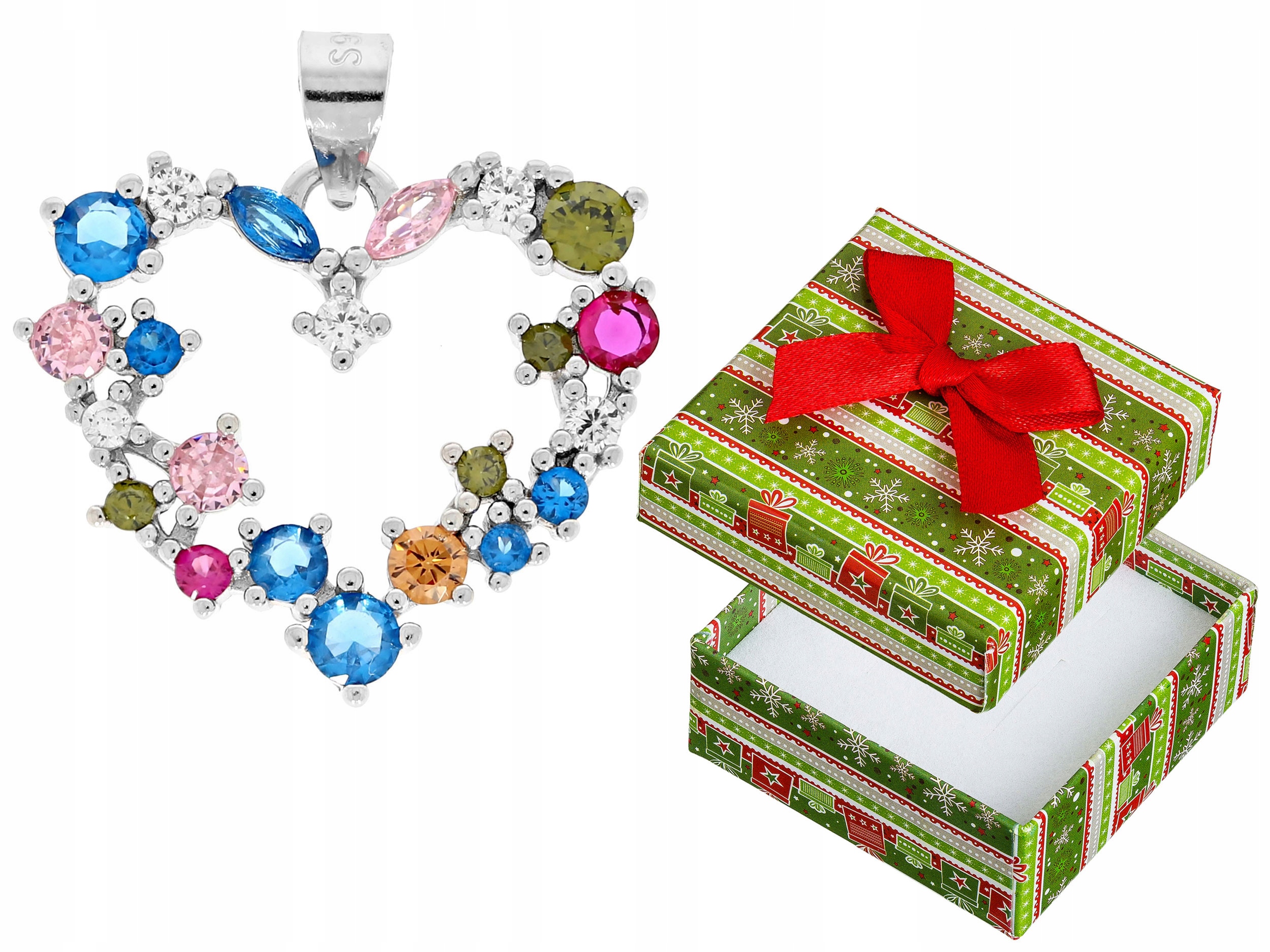 Stříbrný Přívěsek Barevné srdce Dámský rhodiovaný přívěsek Stříbrné srdíčko