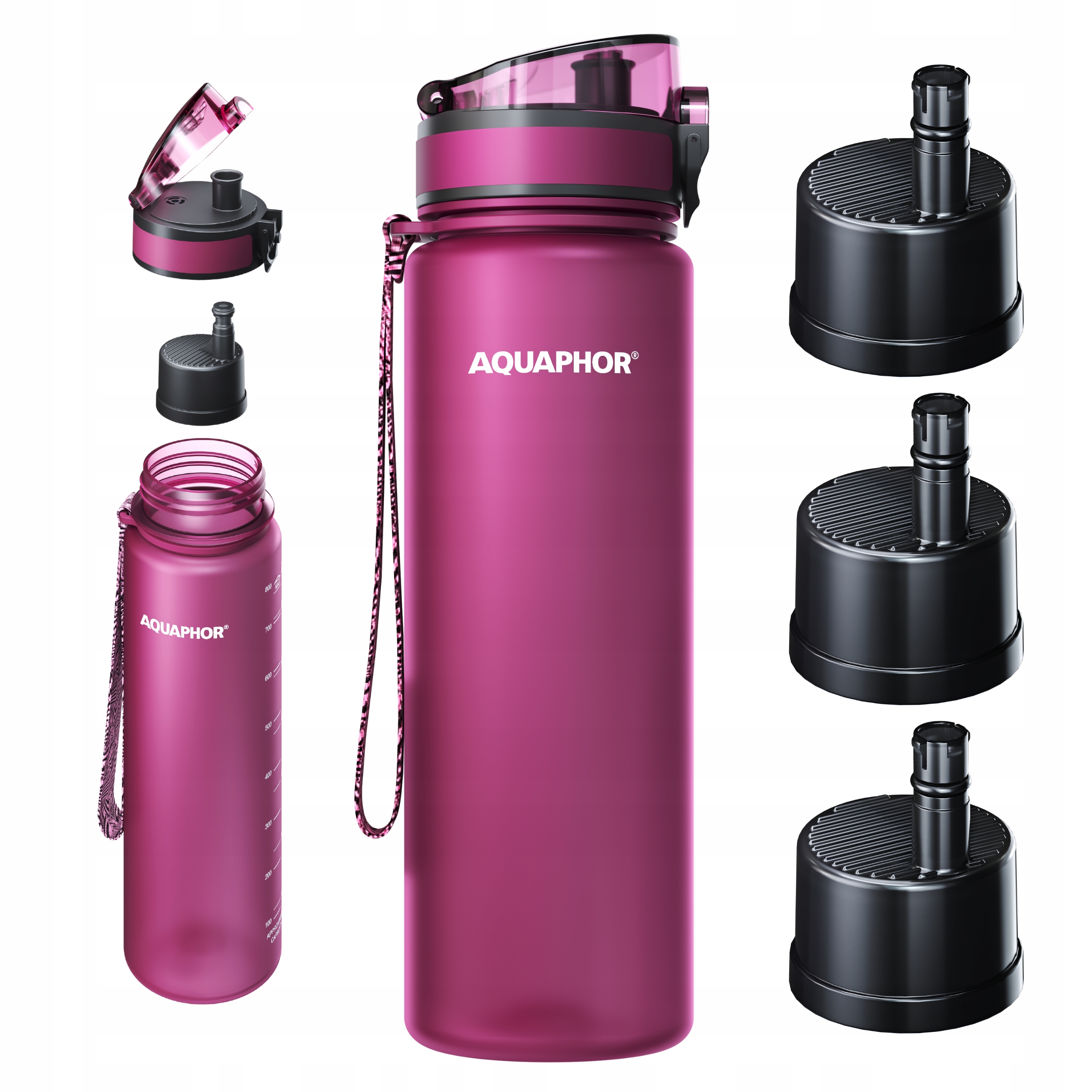 Butelka Filtrująca Filtr Bidon Aquaphor City 800 ml Bordowa Zestaw 3 Wkłady