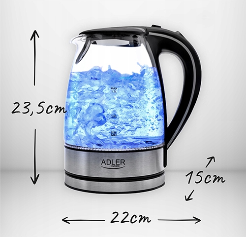 Czajnik Szklany AD 1225 1,7L 2200W Płaska Grzałka Automatyczne Wyłączanie