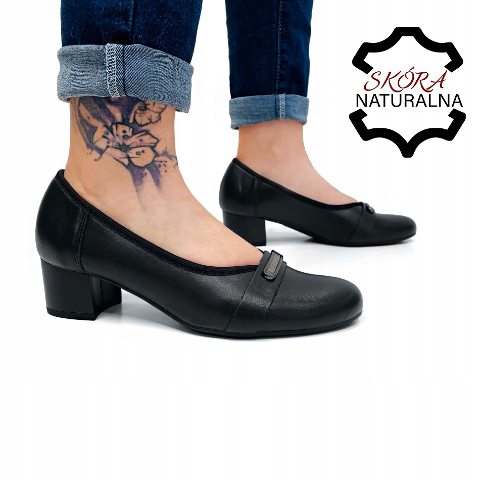 Černé Měkké Lehké Polobotky Kůže Nízký Podpatek Pro Halušky Širší 41