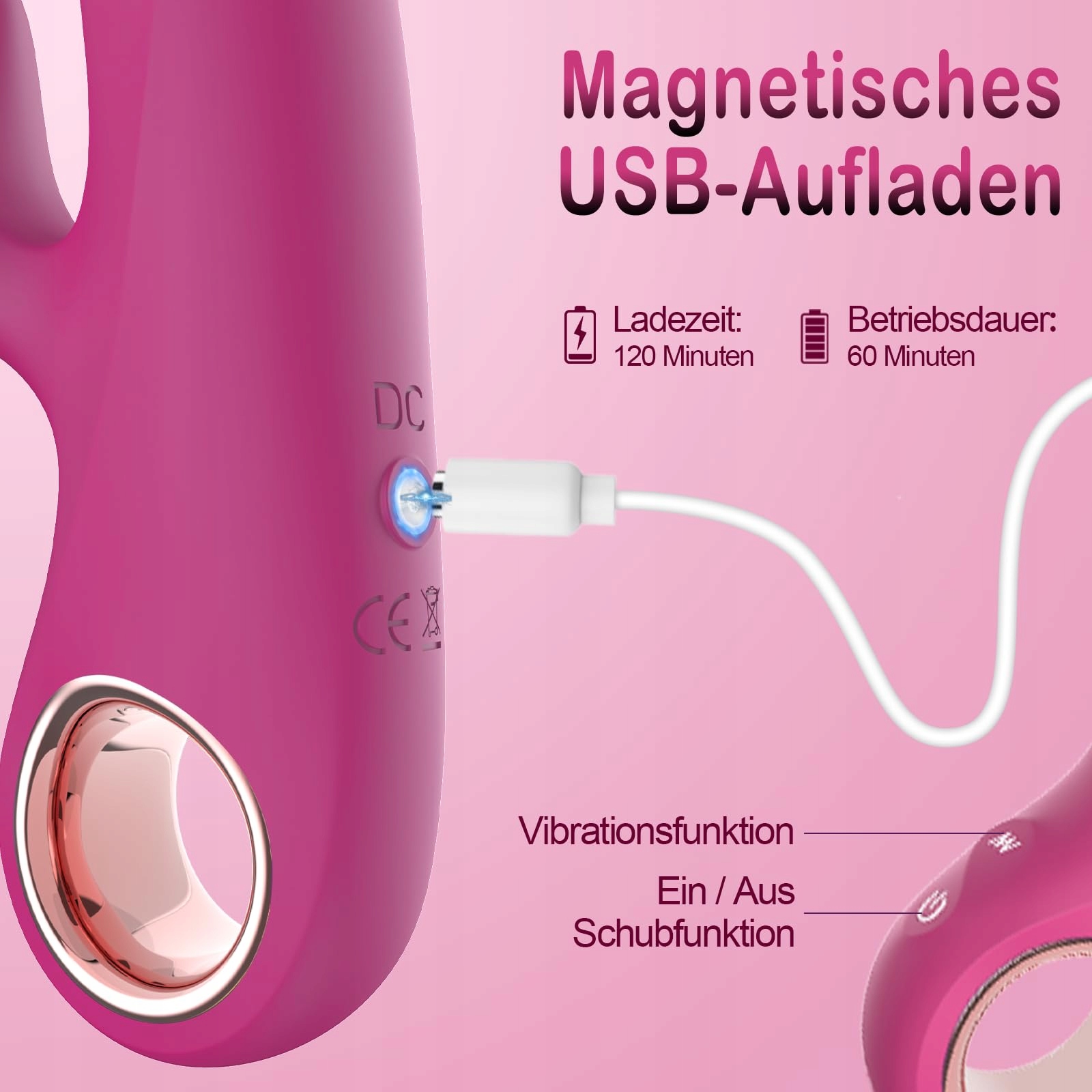RABBIT Vibrator Dla Kobiet Z Funkcją Pchającą 10 Trybów Różowy — miniatura 8