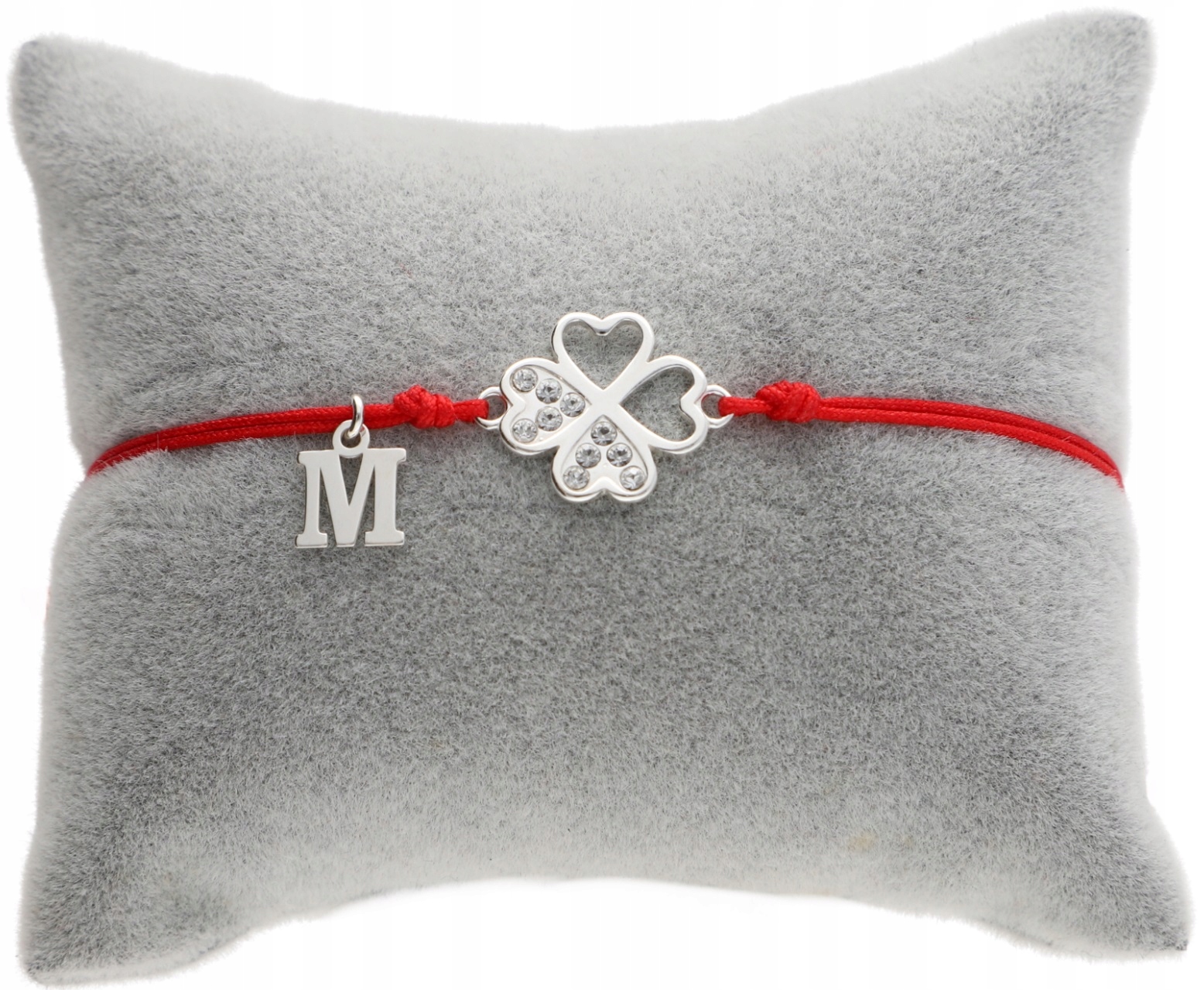 Srebrna bransoletka sznurkowa koniczynka cyrkonie Literka Srebro 925