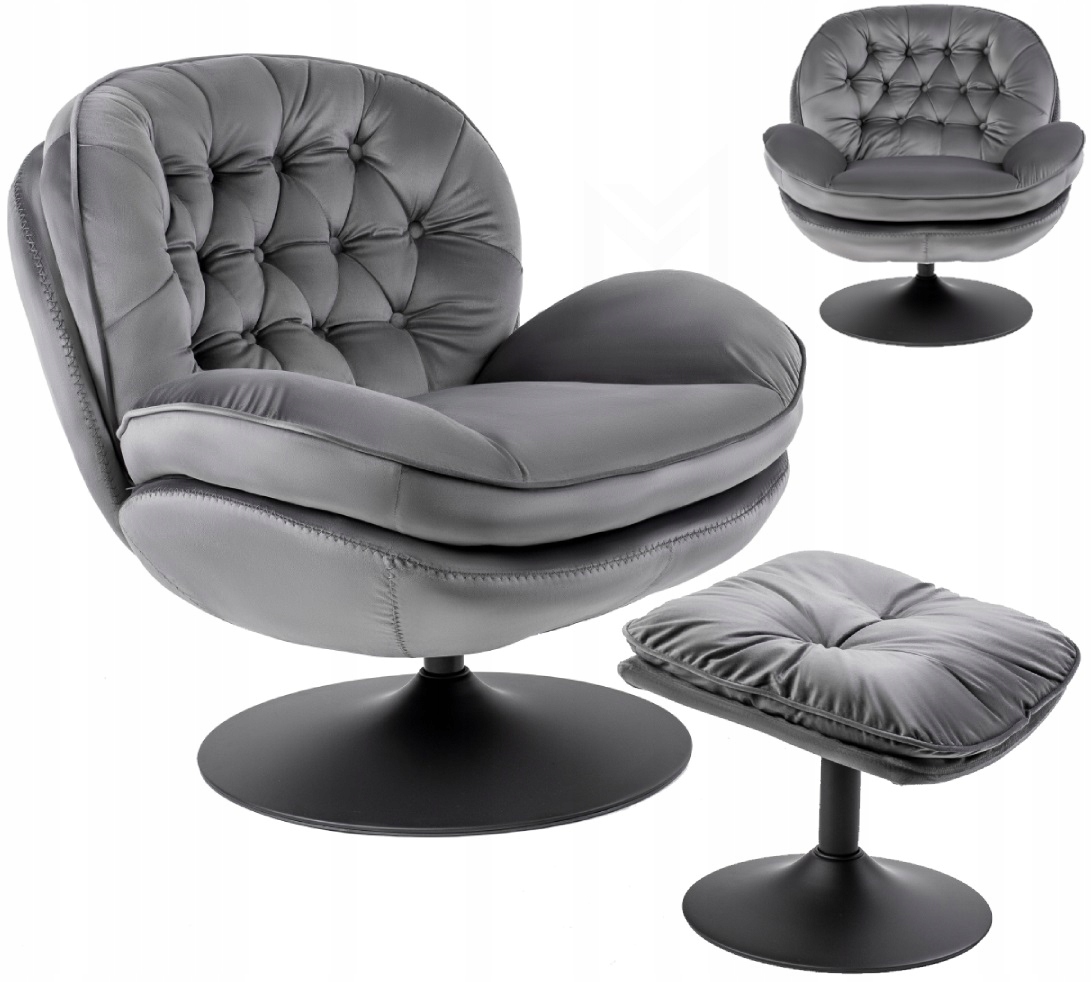 

Fotel Wypoczynkowy z Podnóżkiem Fiona Szary Welur