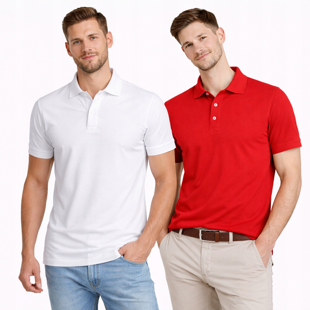 Sada pánských triček Polo bílá a červená bavlna 100% 3XL