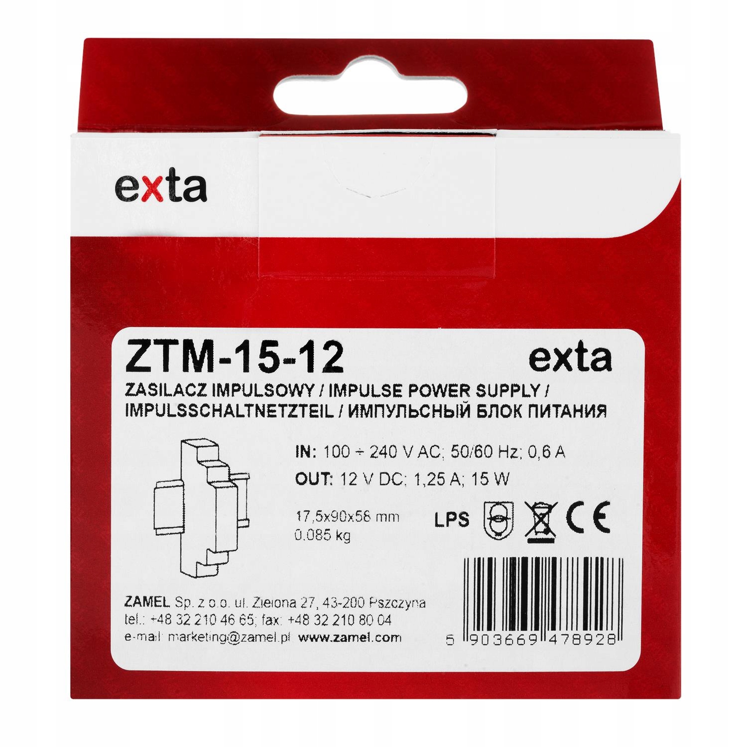 Zasilacz impuls na szynę DIN ZTM-15/12 Exta Zamel Napięcie wyjściowe 12 V