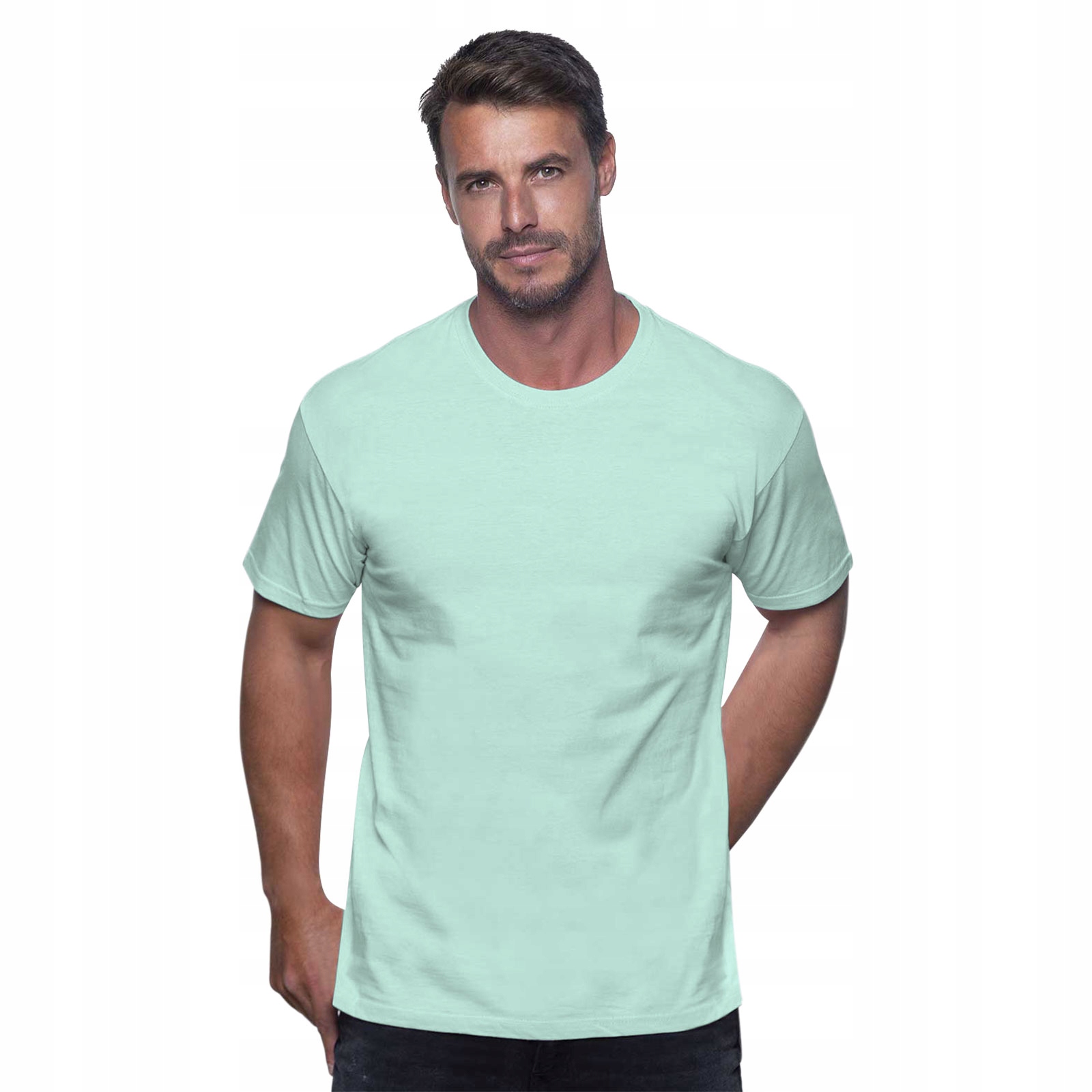 

Gładki Bawełniany T Shirt męski miętowy L