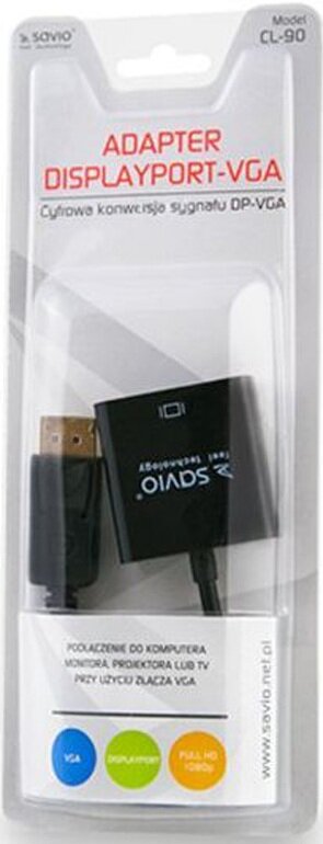 Adapter DisplayPort - VGA SAVIO 0.2 m Złącza DisplayPort - D-Sub (VGA)