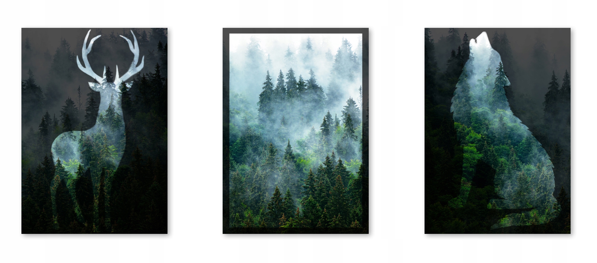 Zestaw plakatów obrazy plakaty A3 las jeleń wilk Marka Studiograf