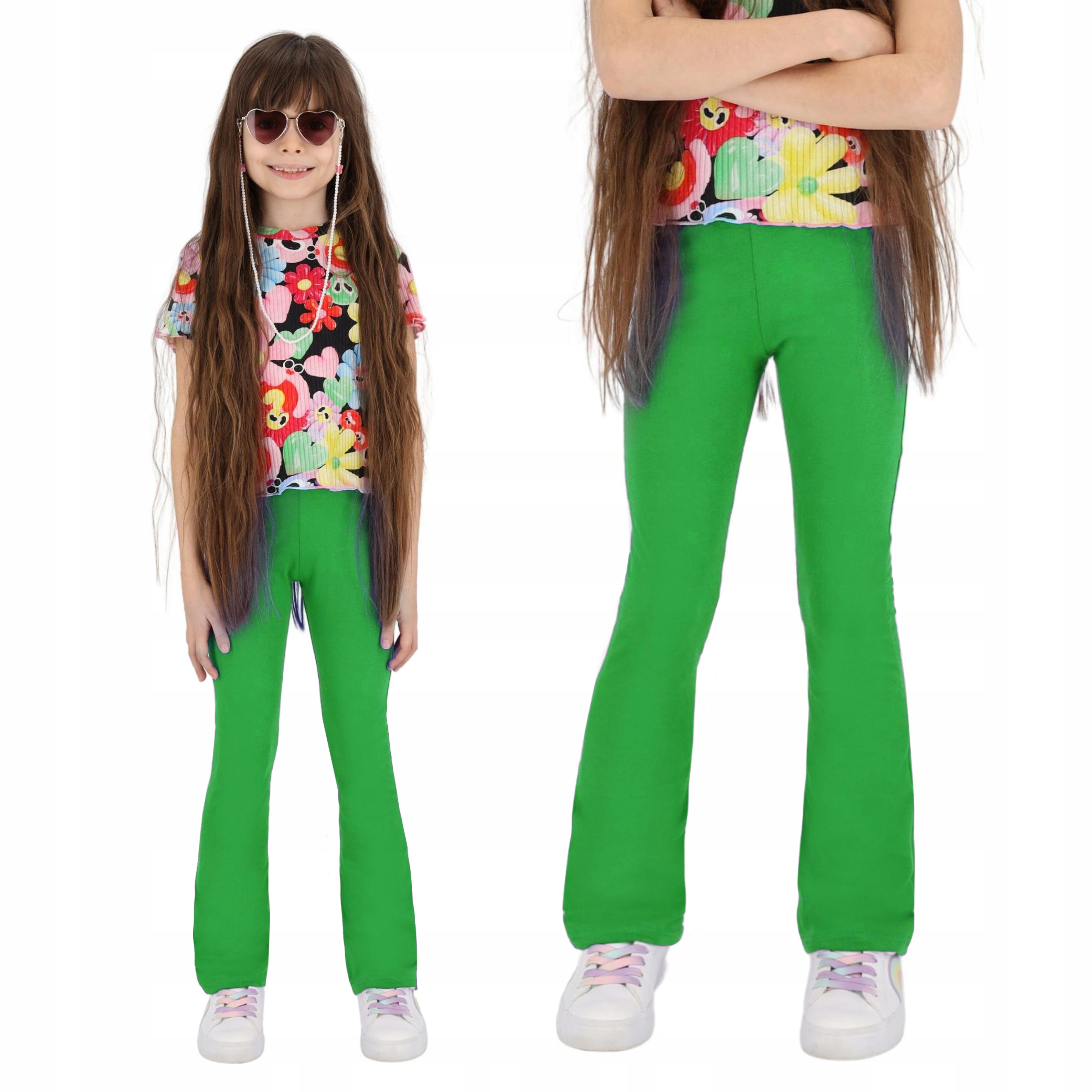 SPODNIE DZWONY DZIEWCZĘCE DRESY BAWEŁNIANE 122