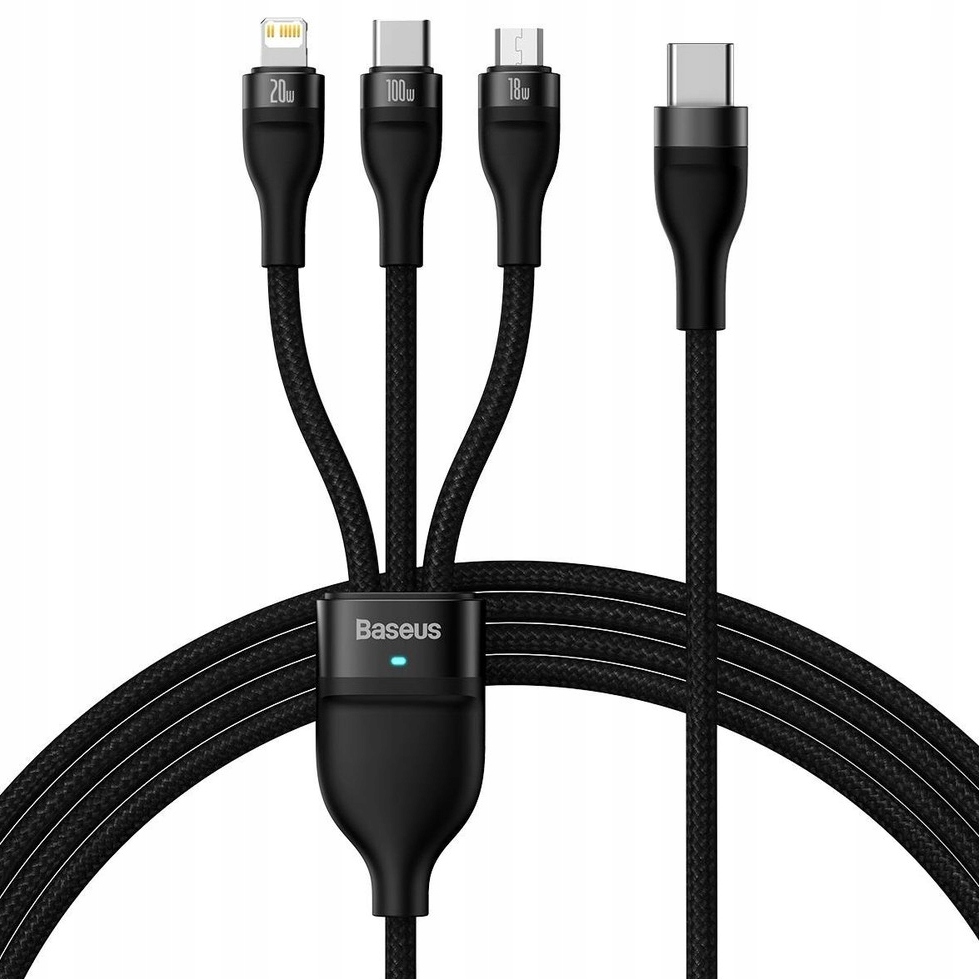 

Kabel Baseus 3w1 Usb-c Lightning MicroUSB 100W 1.5