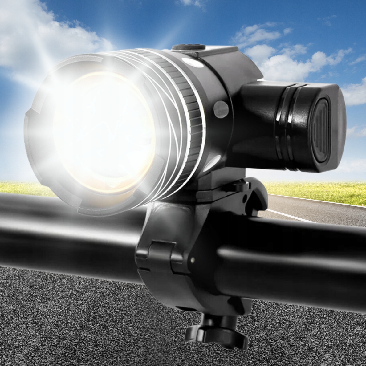 LAMPKA ROWEROWA LED NA ROWER KIEROWNICĘ MOCNA AKUMULATOROWA USB + TYŁ TYLNA Czas pracy 7 h