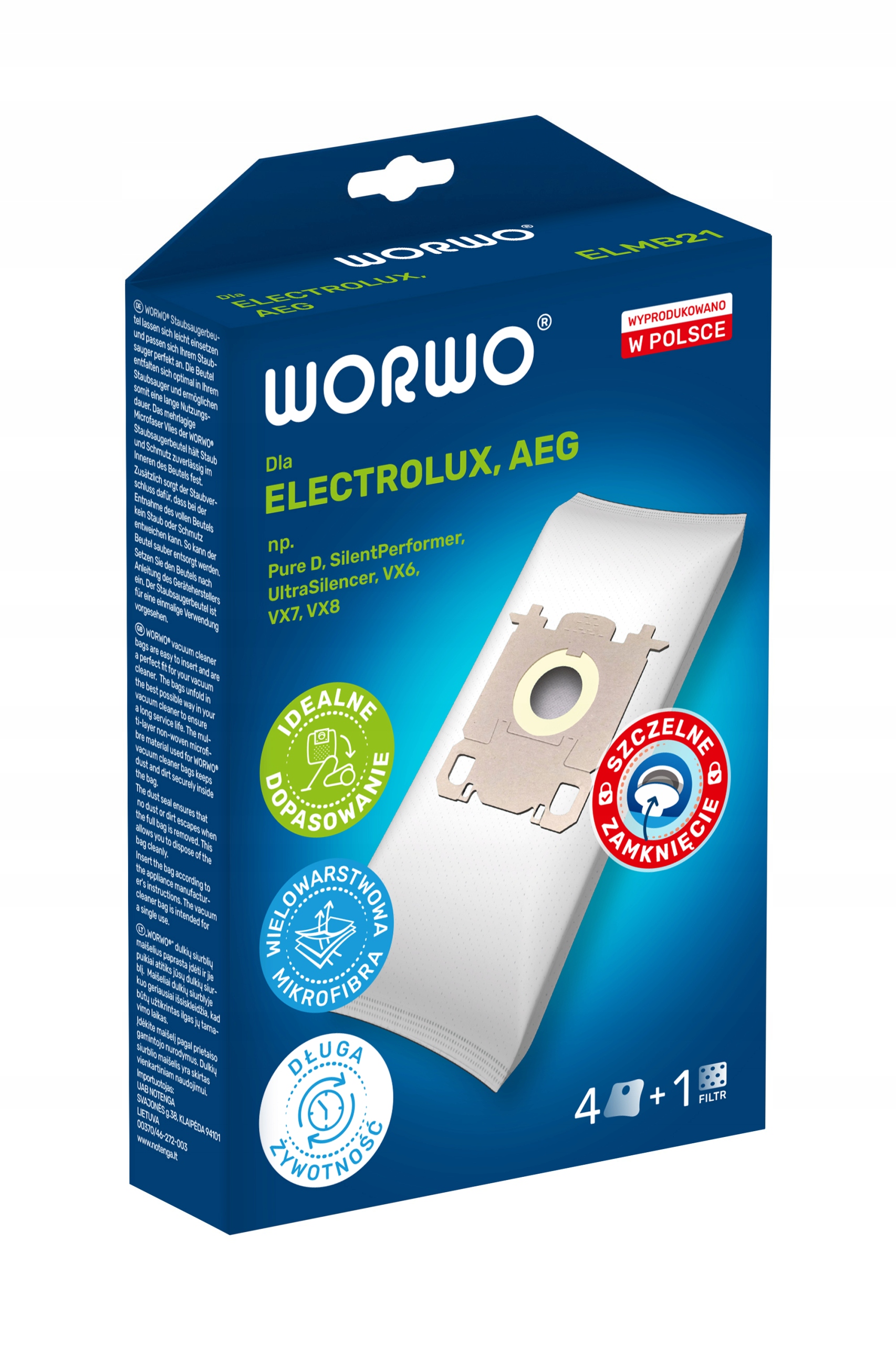 ELECTROLUX PURE D82-4MG SILENCE WORKI DO ODKURZACZA BAGS 4 SZTUKI ELEKTROLU