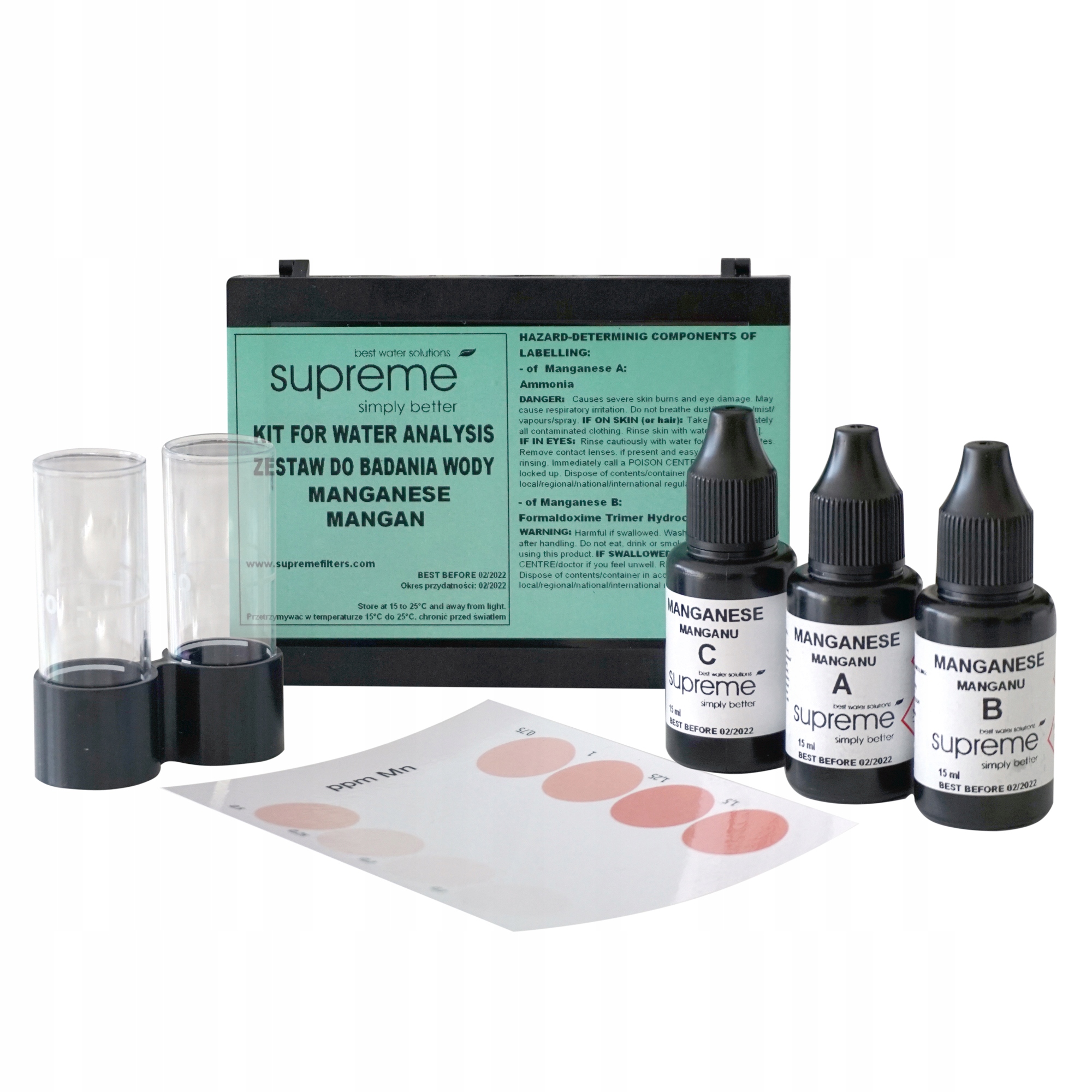 Profesionálny kvapkový tester na obsah mangánu vo vode Supreme Mn