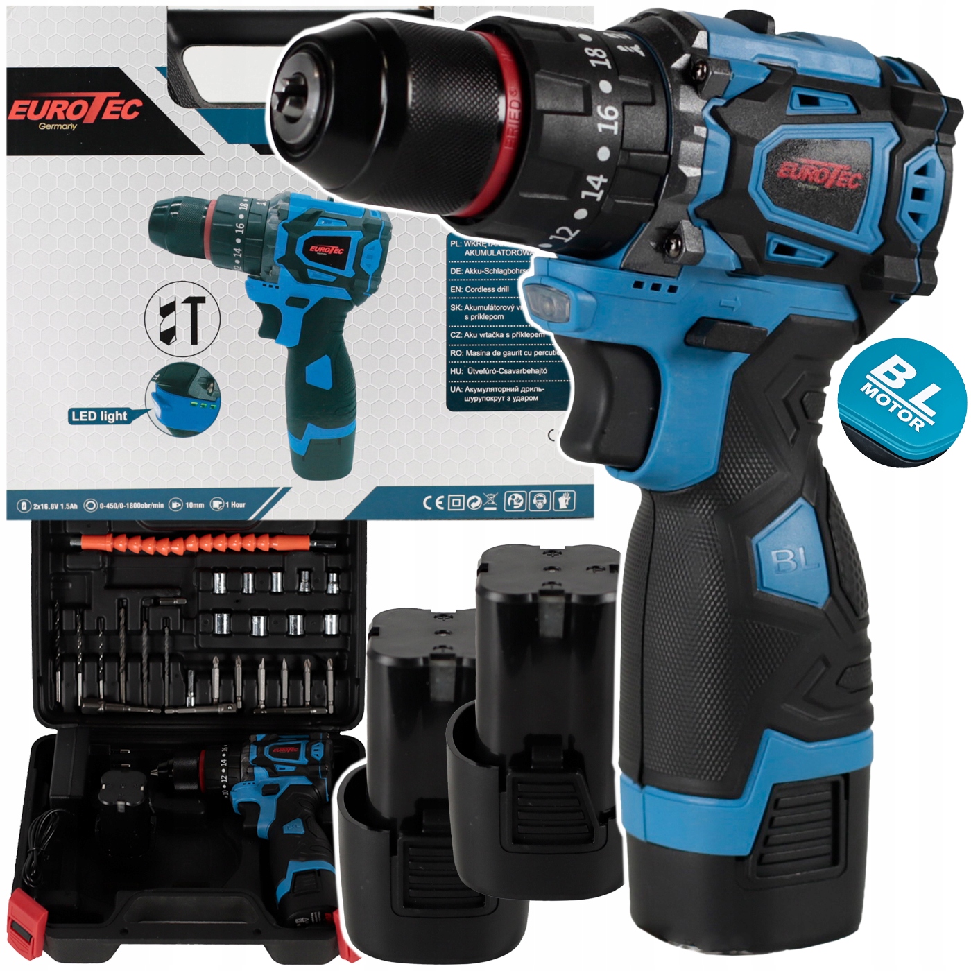 Wiertarko Wkrętarka Akumulatorowa Bezszczotkowa 2xBATERIA Ładowarka +zestaw