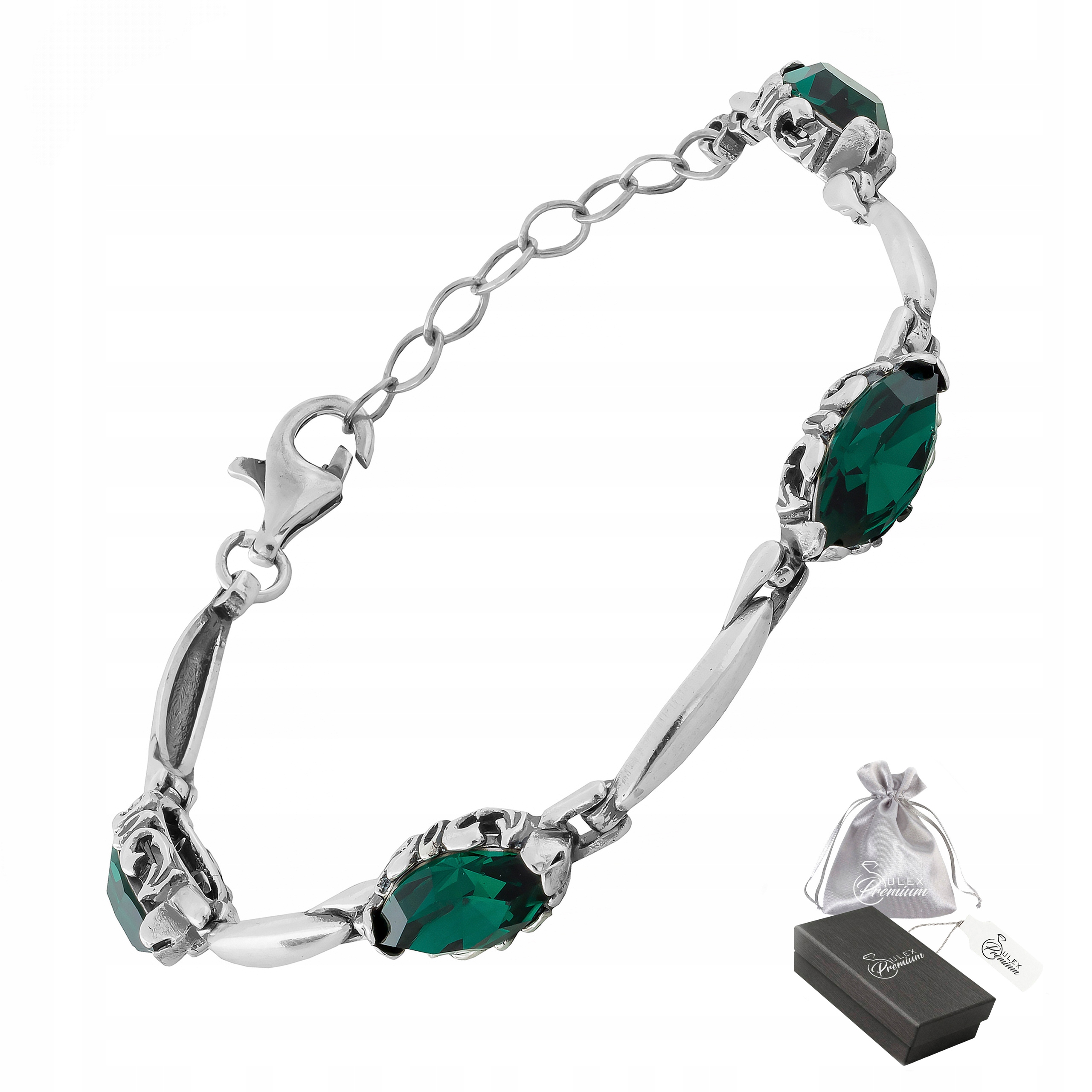 Náramek stříbro ryzost 925 Elegantní Dámský Smaragdový Křišťál Nastavitelný