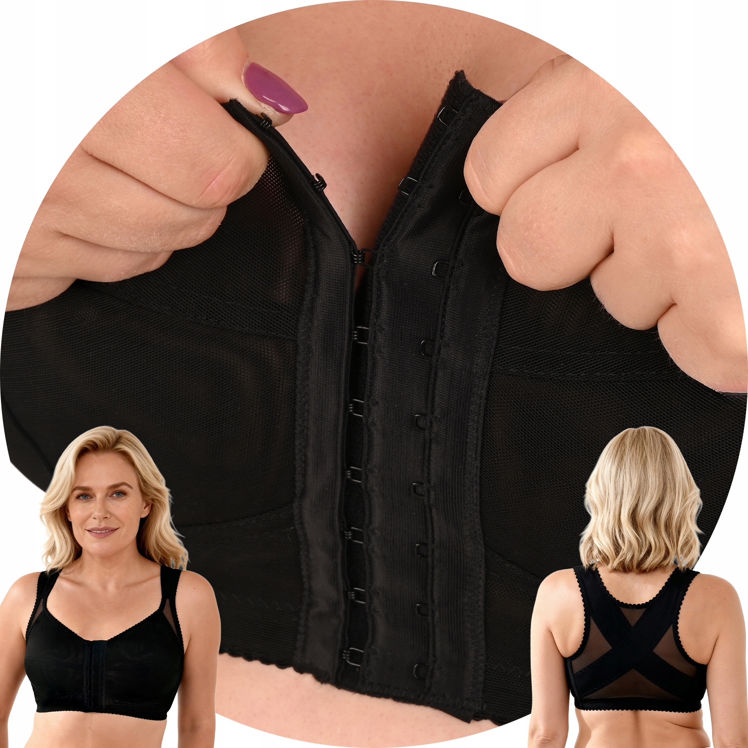 Vivisence 1087 czarny zapinany z przodu gładki Biustonosz miękki 85F Soft