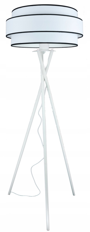 Podlahová lampa Duo Dvojité tienidlo. Biela tkanina s čiernym lemom. Trojnožka