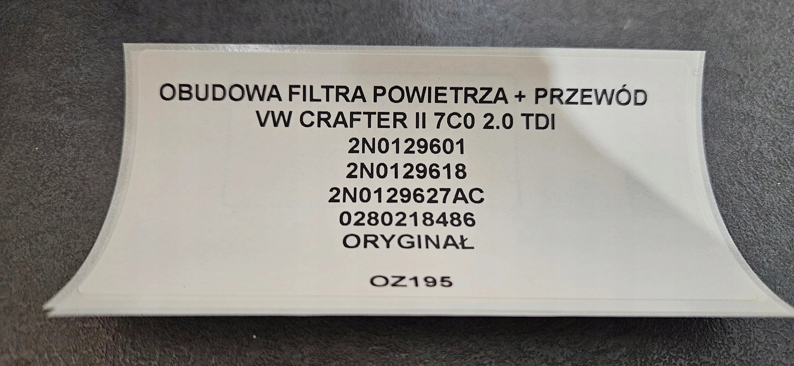 Gehäuse filter luft VW CRAFTER II 7C0 2.0 TDI Original 2N0129601