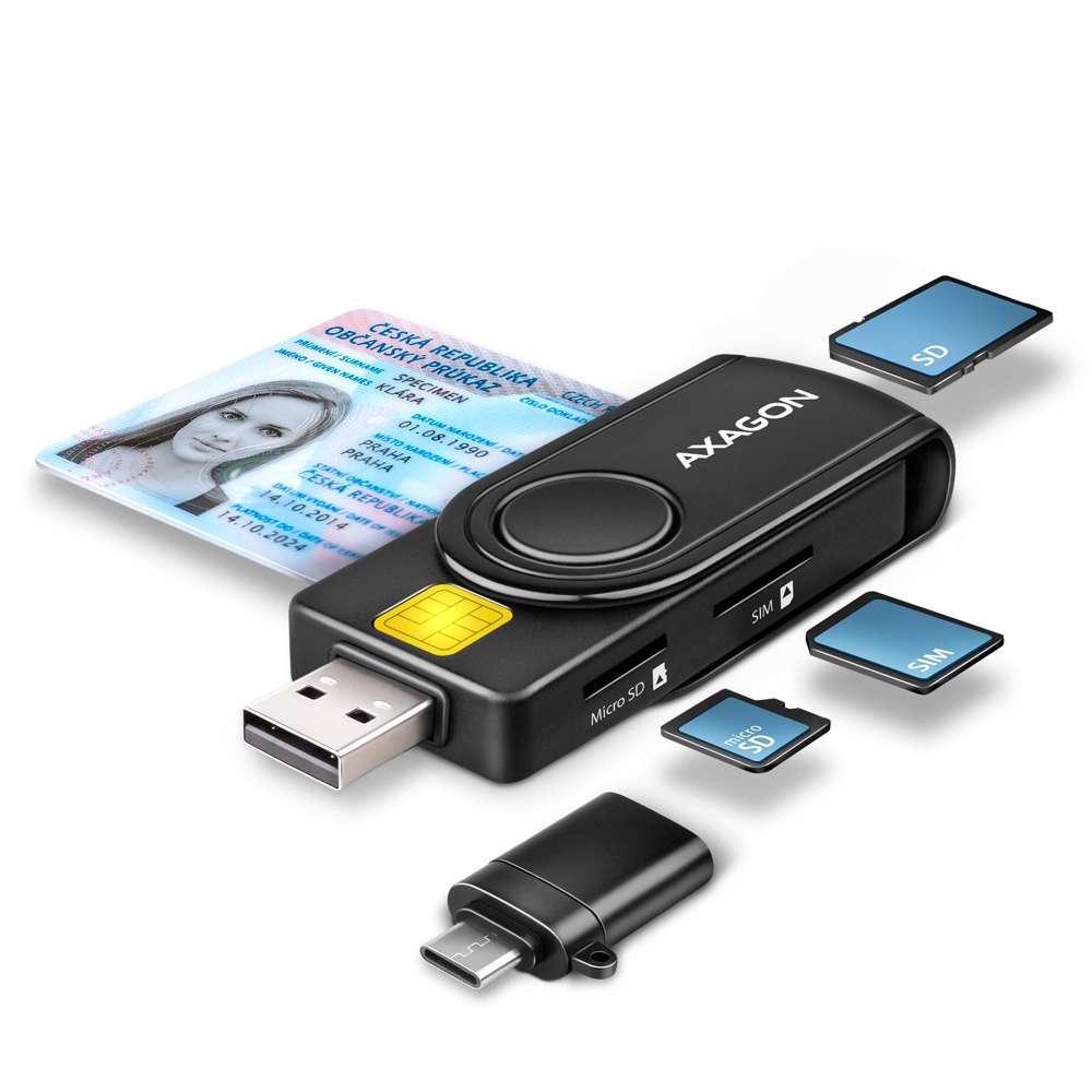 Axagon Compact travel Usb-a Usb-c contact Smart/ID card and SD/microSD/SI