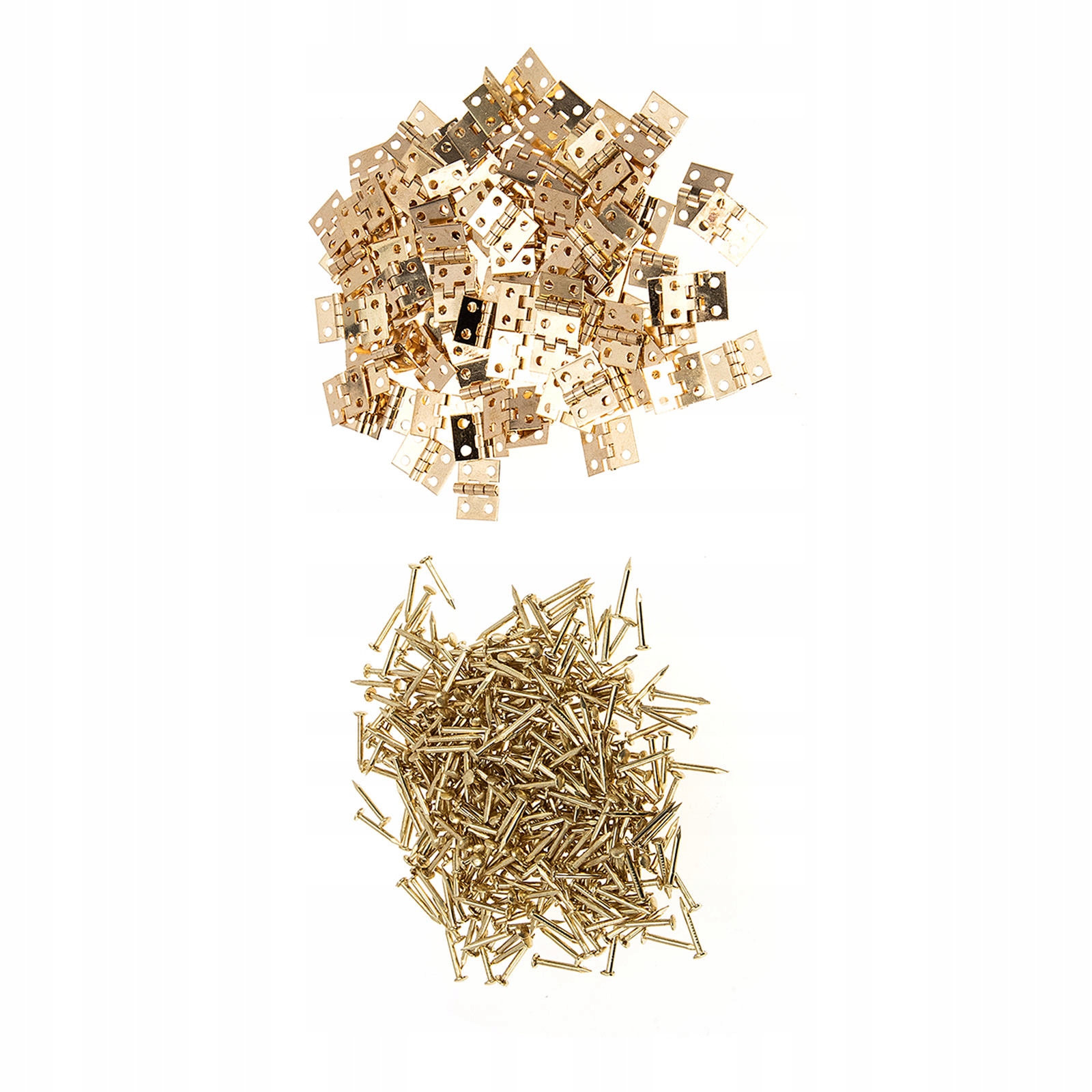 100 SZT. MINIATUROWE ZAWIASY MOSIĘŻNE DO PUDEŁEK, ZŁOTE