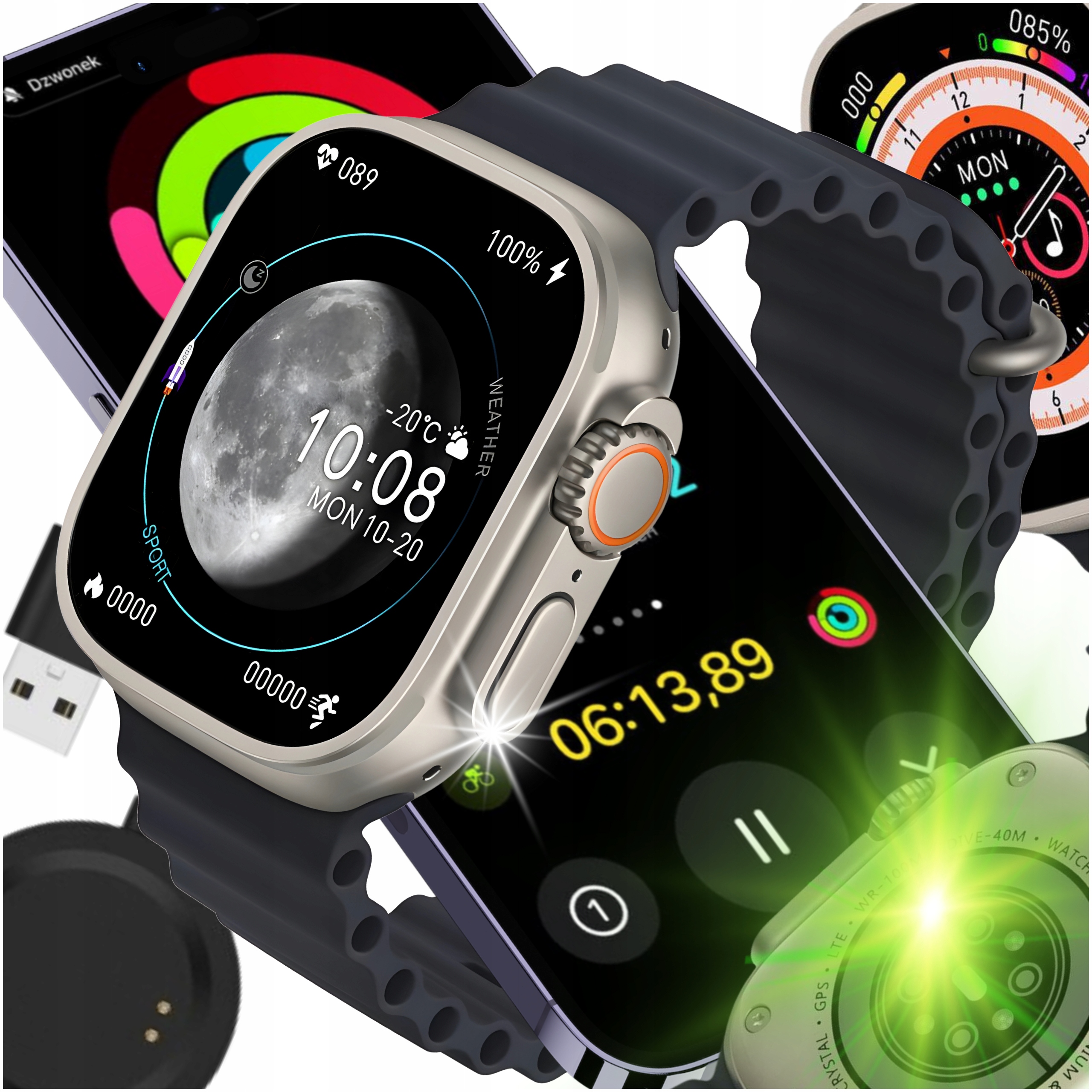 SMARTWATCH SPORTOWY MĘSKI DAMSKI ROZMOWY POŁĄCZENIA GPS WODOODPORNY MENU PL