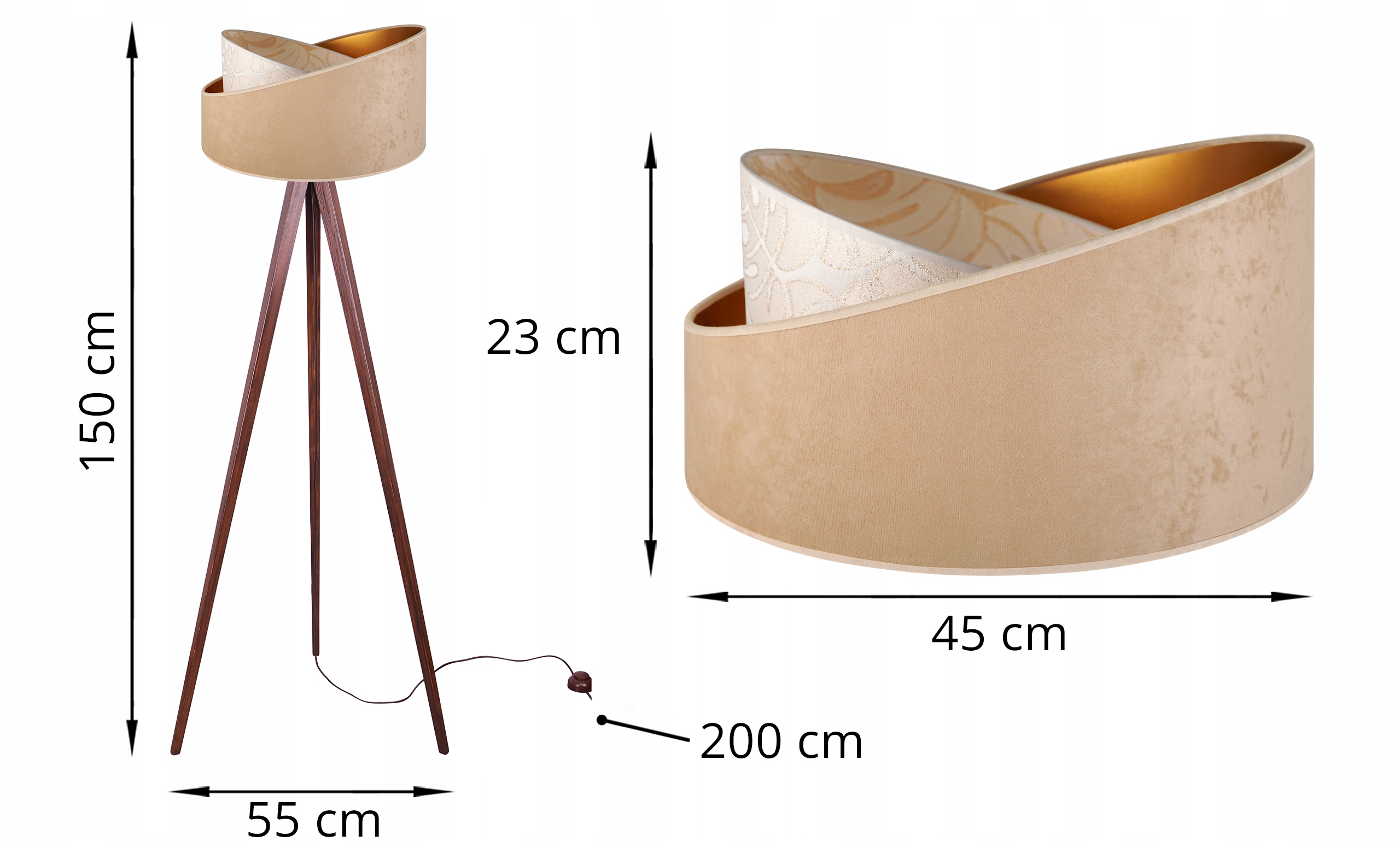 LAMPA PODŁOGOWA STOJĄCA TRÓJNÓG DREWNO ABAŻUR WZÓR Marka Light Home