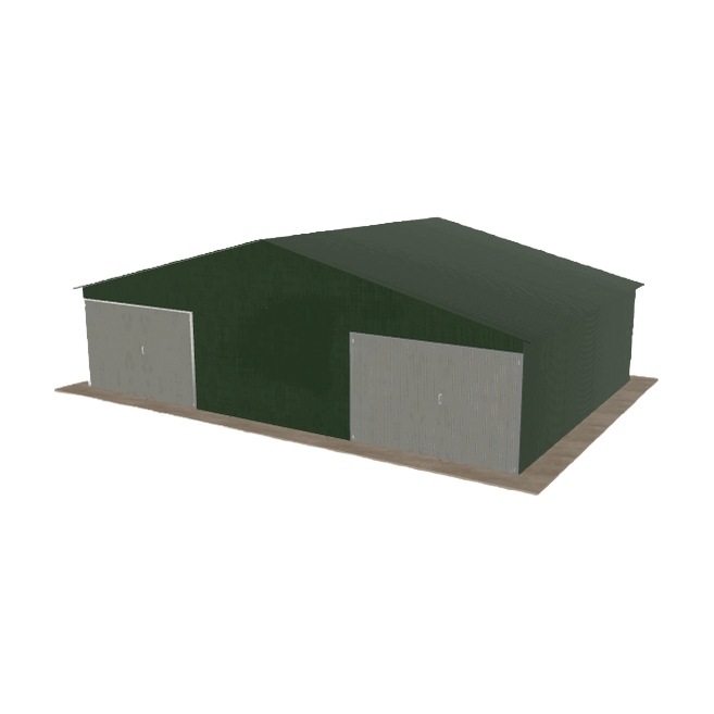 Plechová garáž 9.5x6.5 m dvoupolohová, dvouspádová, zelená