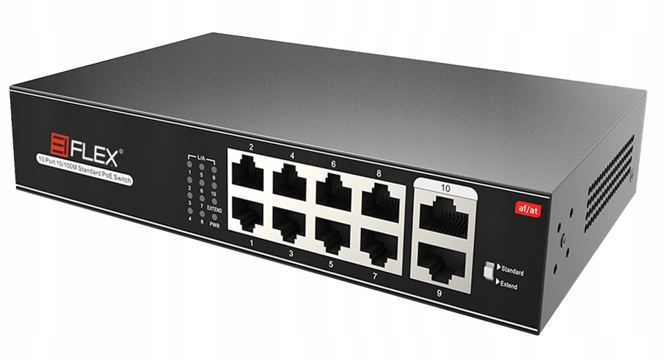 PoE Switch 8+2 pro Ip kamery PoE 2x Uplink 10/100Mbps 120W Extend