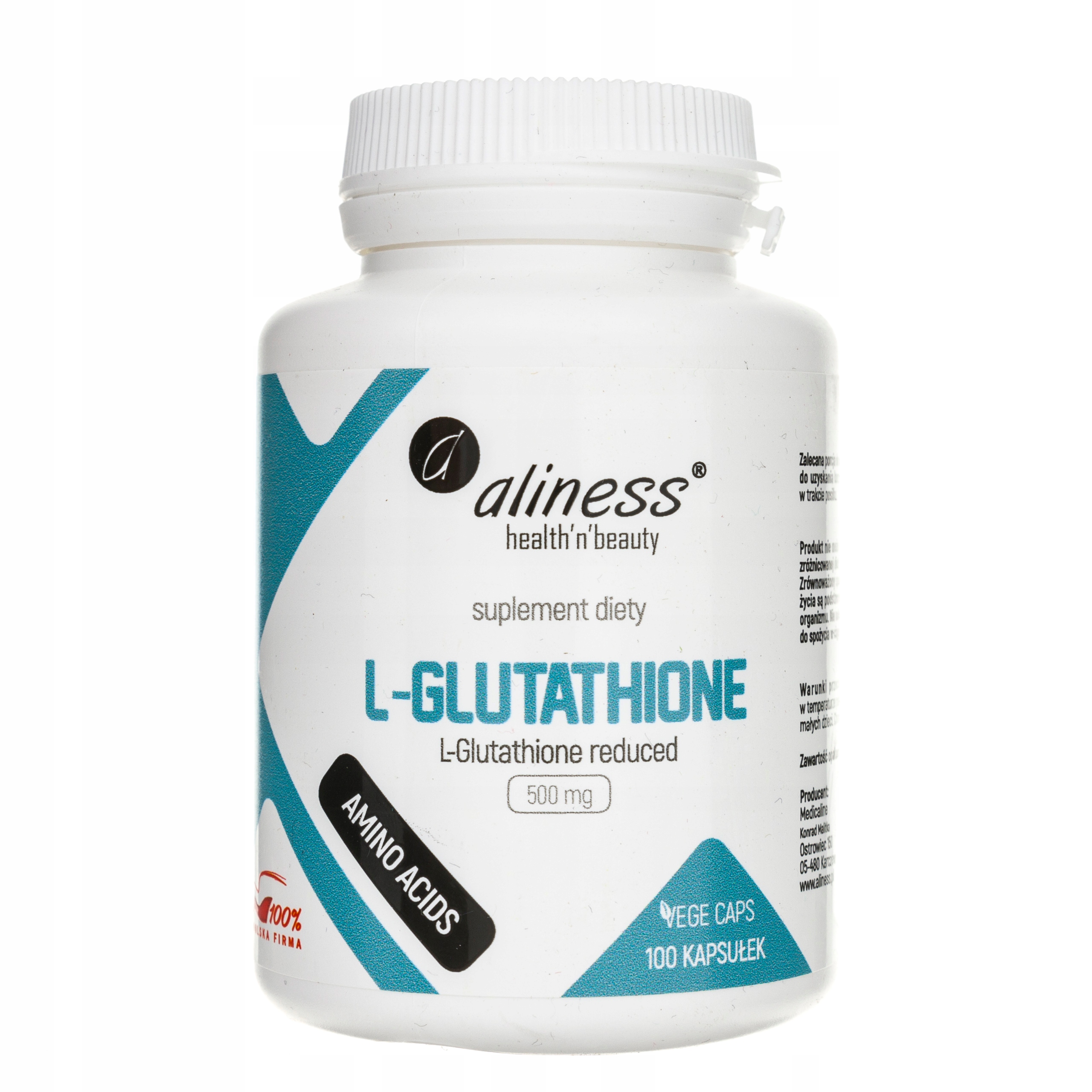 Aliness L-Glutathione Reduced Glutation Zredukowany 500 mg 100 kapsułek