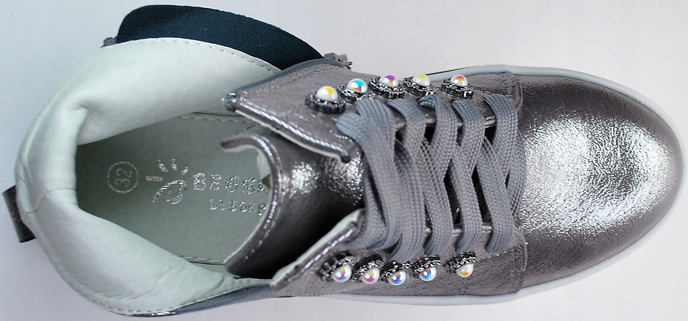 SREBRNE, BOTKI, SZTYBLETY wkł skóra, na suwak r 34 Materiał skóra ekologiczna