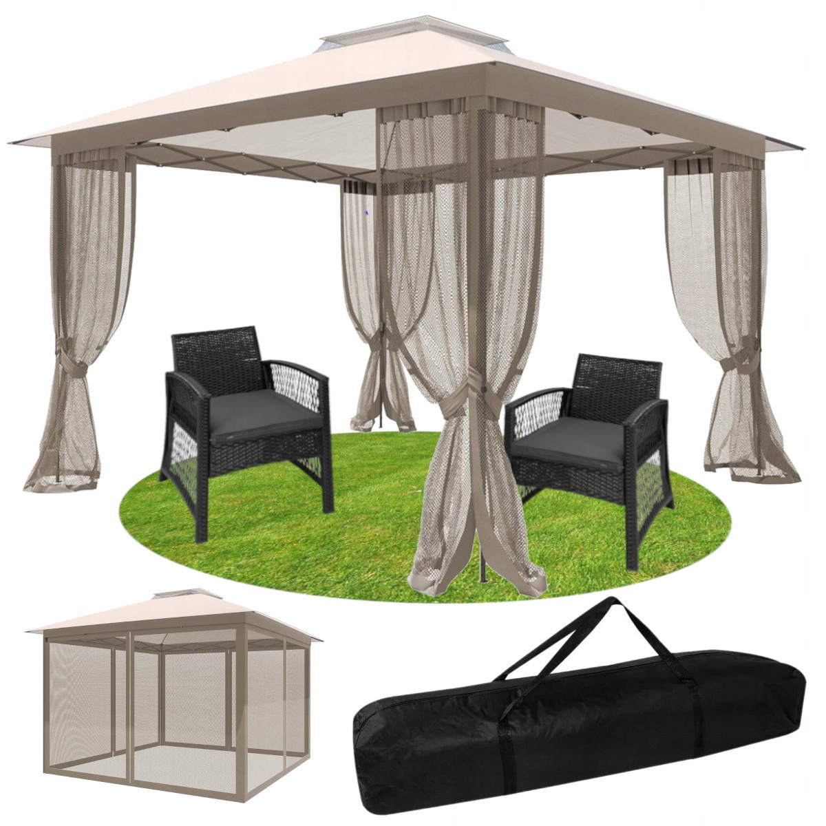 Záhradný pavilónový stan Altánok 3x3 Automatický rošt Moskytiera 4 Steny
