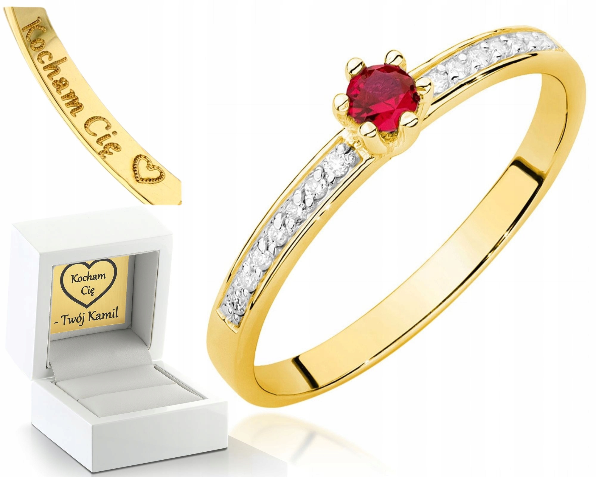 Zlatý Prstýnek Rubín Brilianty Gravírování Bonus 585