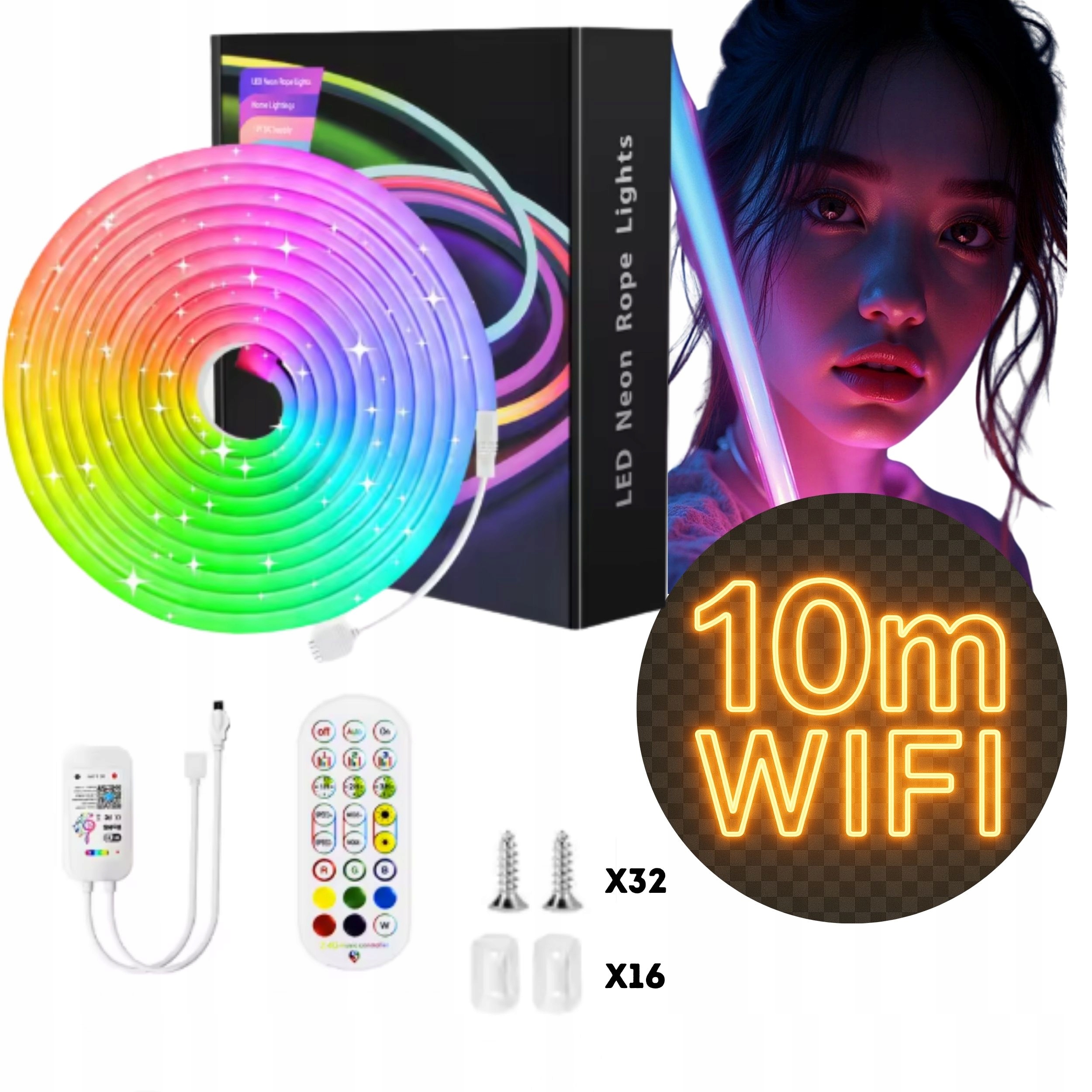 Neon Led Rgb Vodotesná Páska 10 m Wifi Pripojenie S Aplikáciou A Diaľkovým Ovládačom