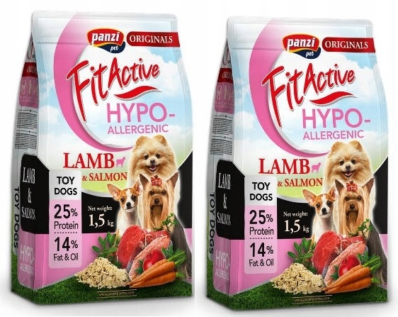 Levně Fit Active Krmivo Hypoalergenní ToyDogs Jehněčí losos 2x1,5 kg malá plemena
