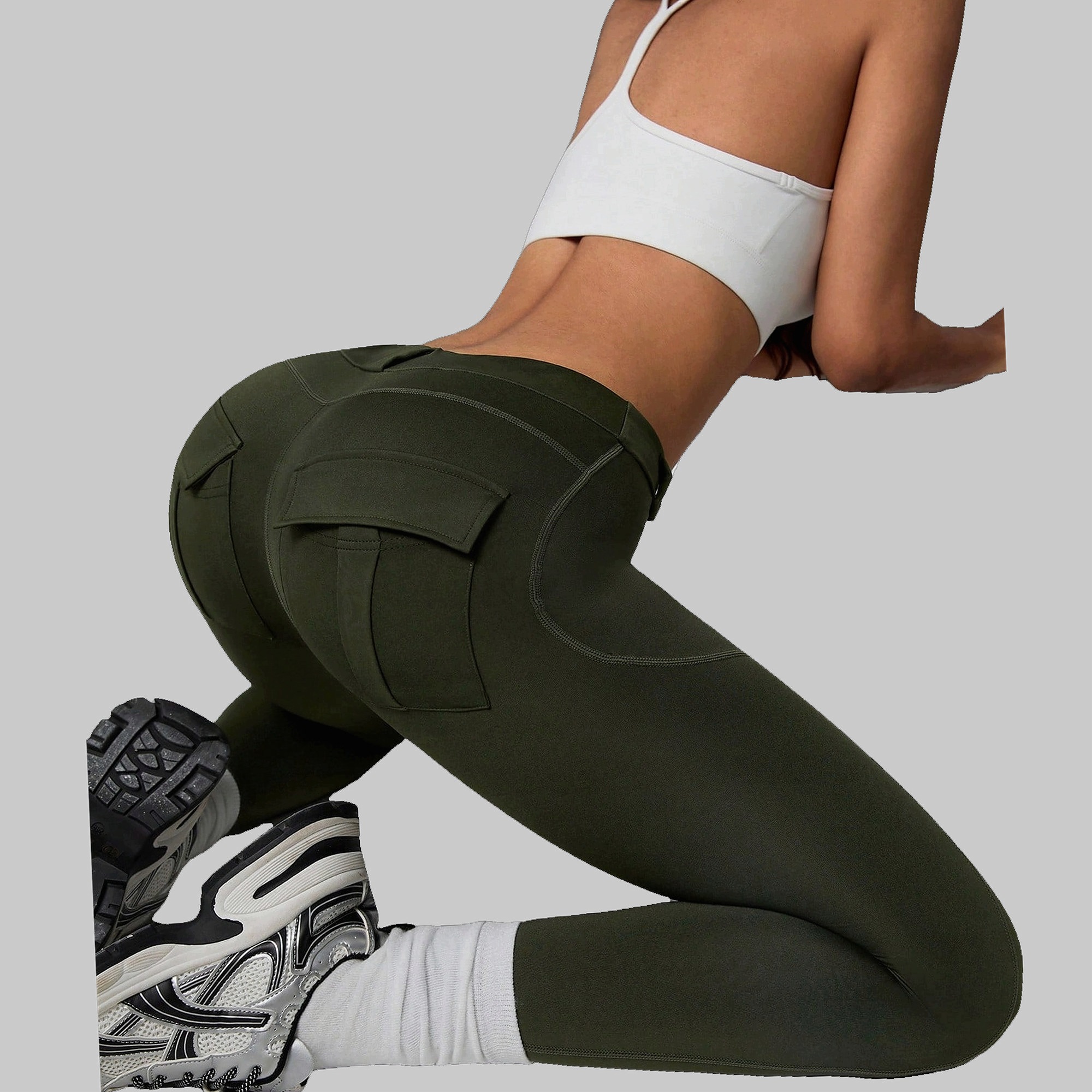 Legginsy Damskie Sportowe Zielone Treningowe Z Kieszeniami Shein L 40