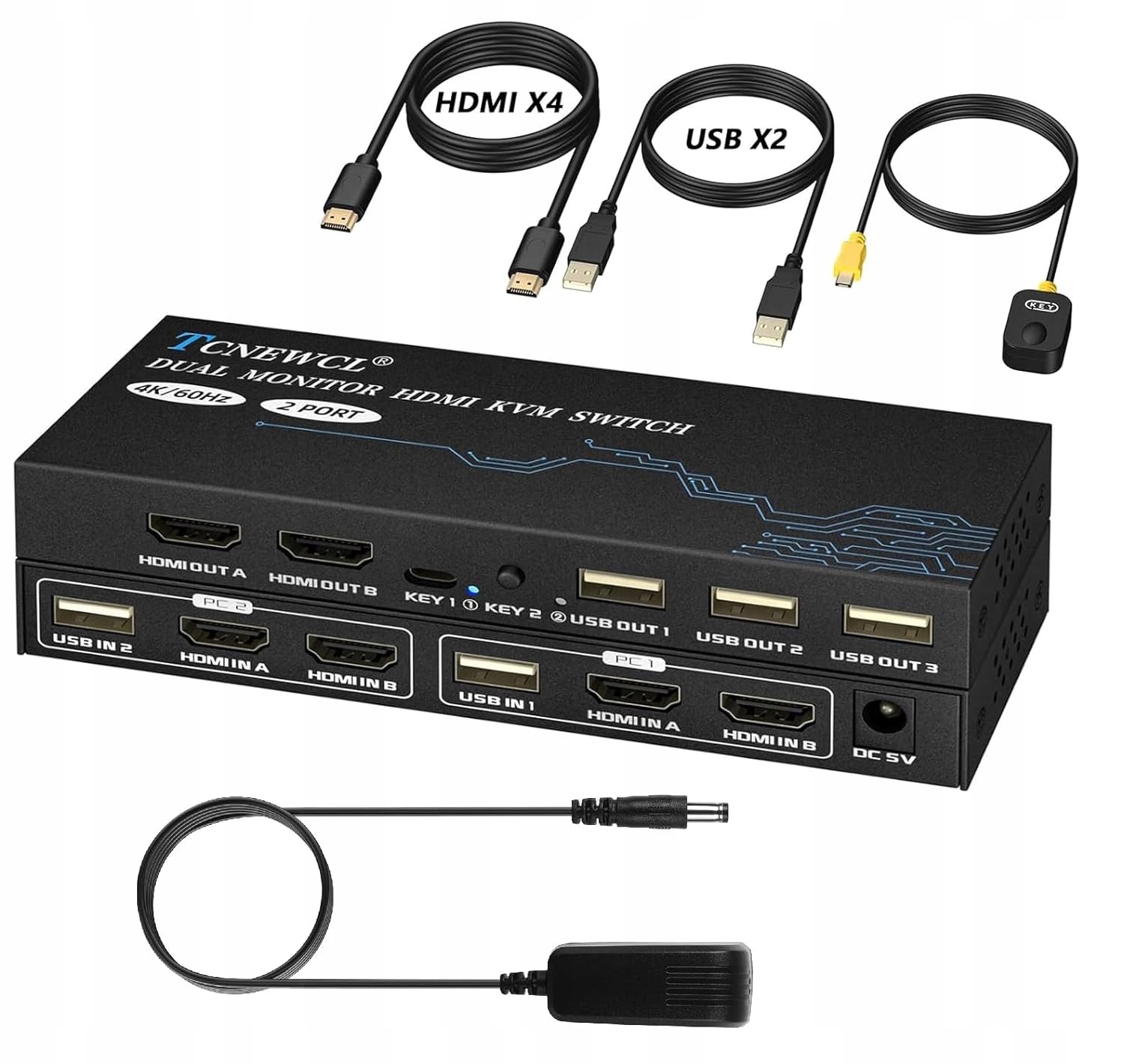 Prepínač Kvm Hdmi Tcnewcl 2 Pc 2 monitory 4k 60Hz Edid