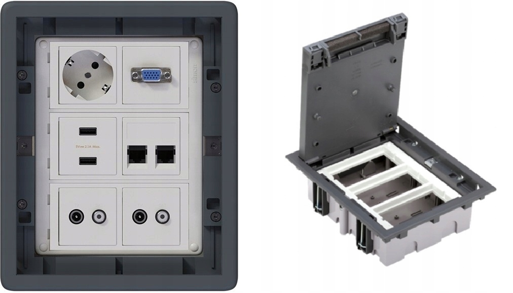 Puszka podłogowa Floorbox 3-modułowa Simon Connect RJ-45 Usb Tv-sat Vga