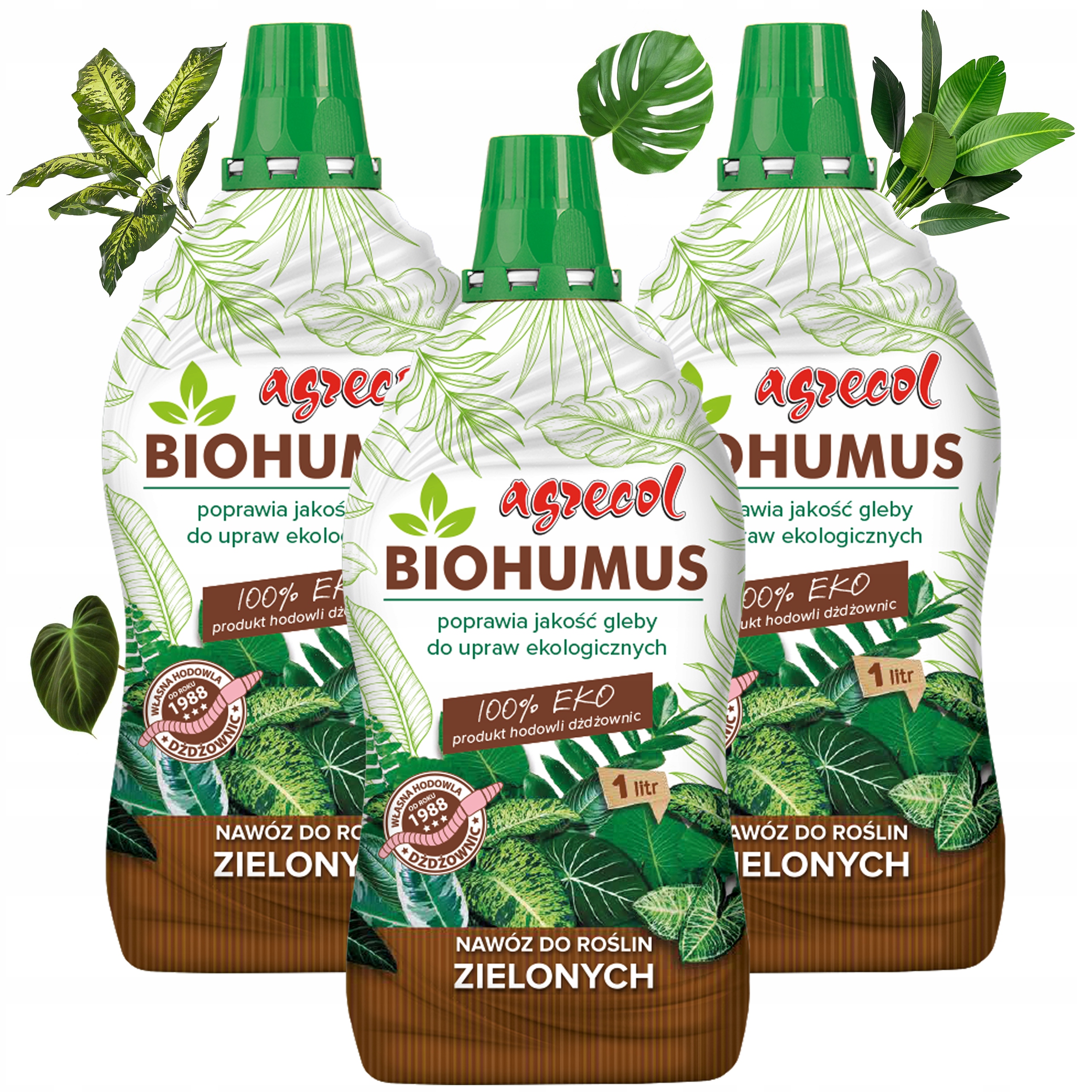 3x Biohumus Eko hnojivo pro zelené rostliny Monstera Juka Fikus Agrecol 1 l