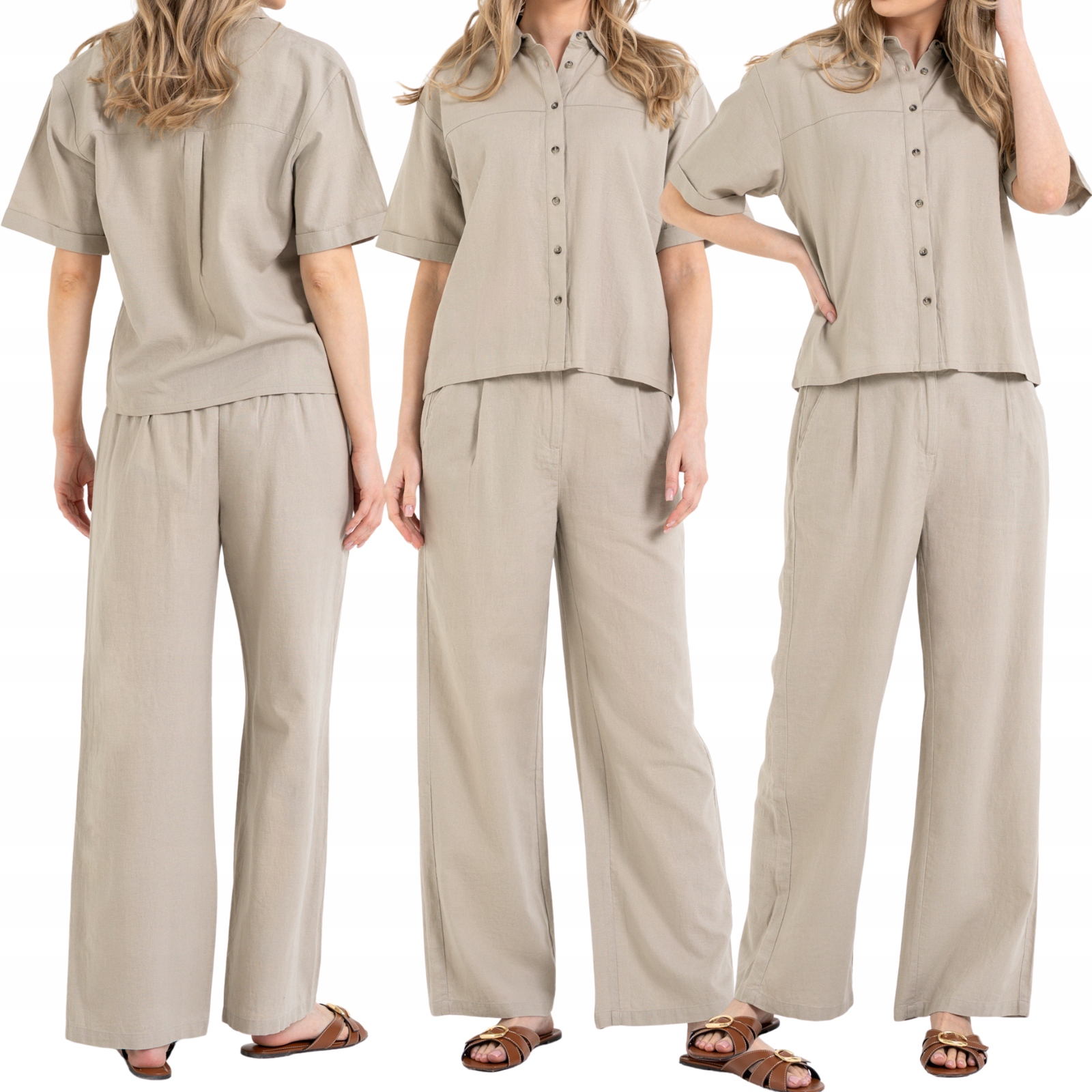 Dámská sada Lněné kalhoty a košile s viskózou Casual Elegantní Moraj L