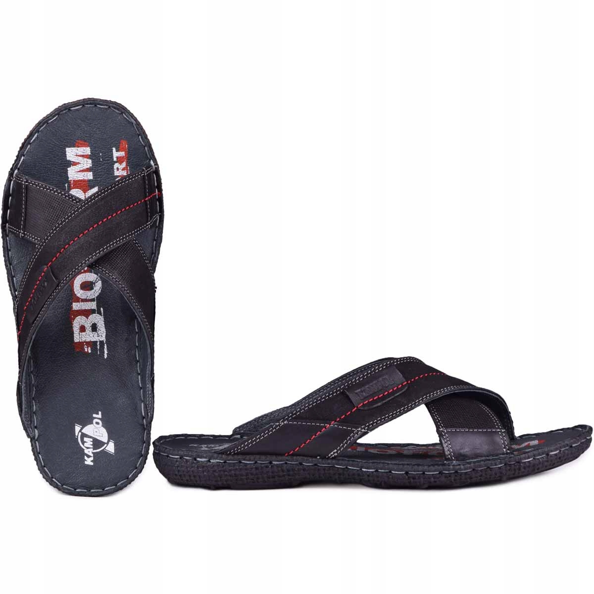 KLAPKI MĘSKIE SKÓRZANE KLAPKI LETNIE KamPol r. 40 Rozmiar 40