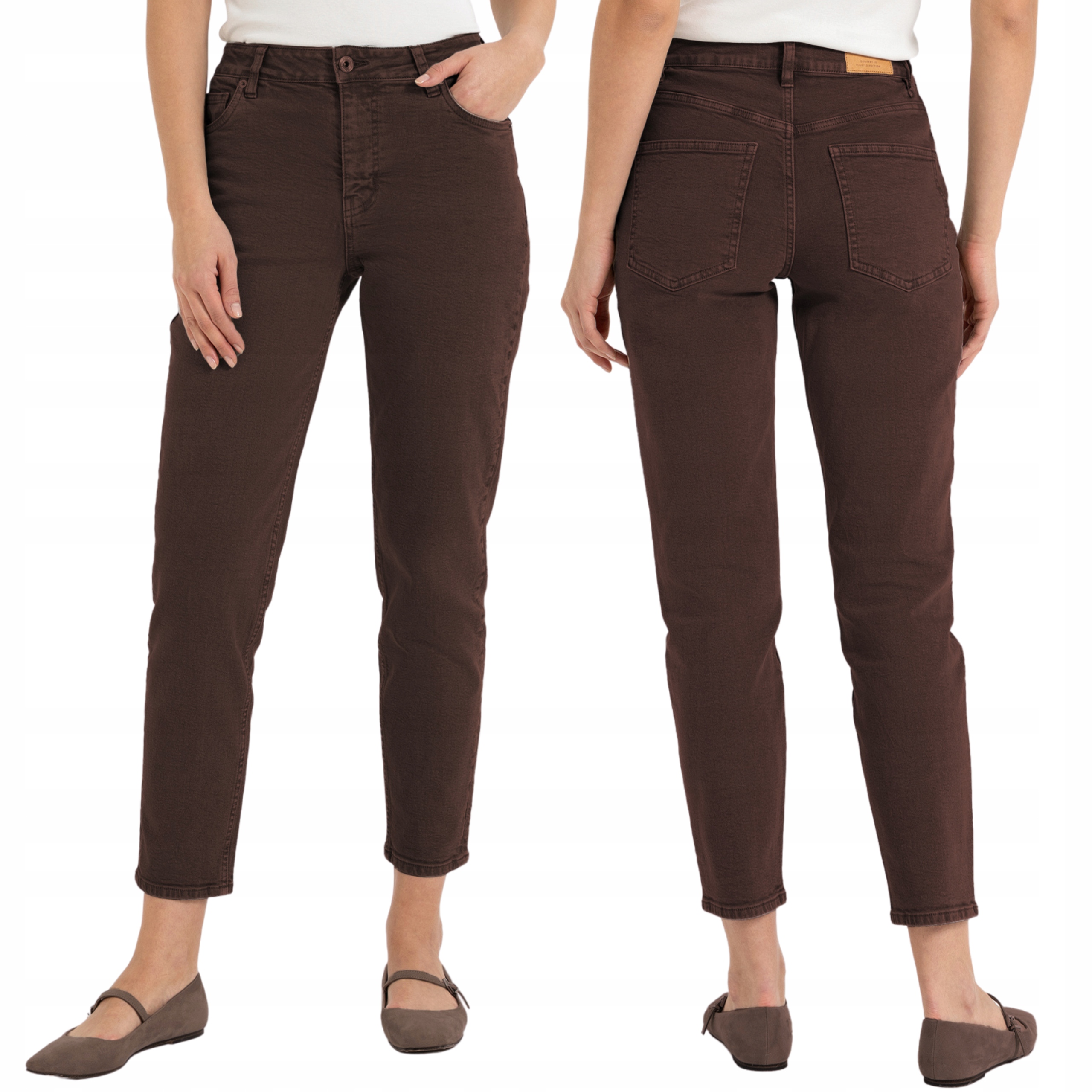 Spodnie Mom Fit Jeansy Damskie Klasyczne Mom Jeans Wysoki Stan Brązowe 40