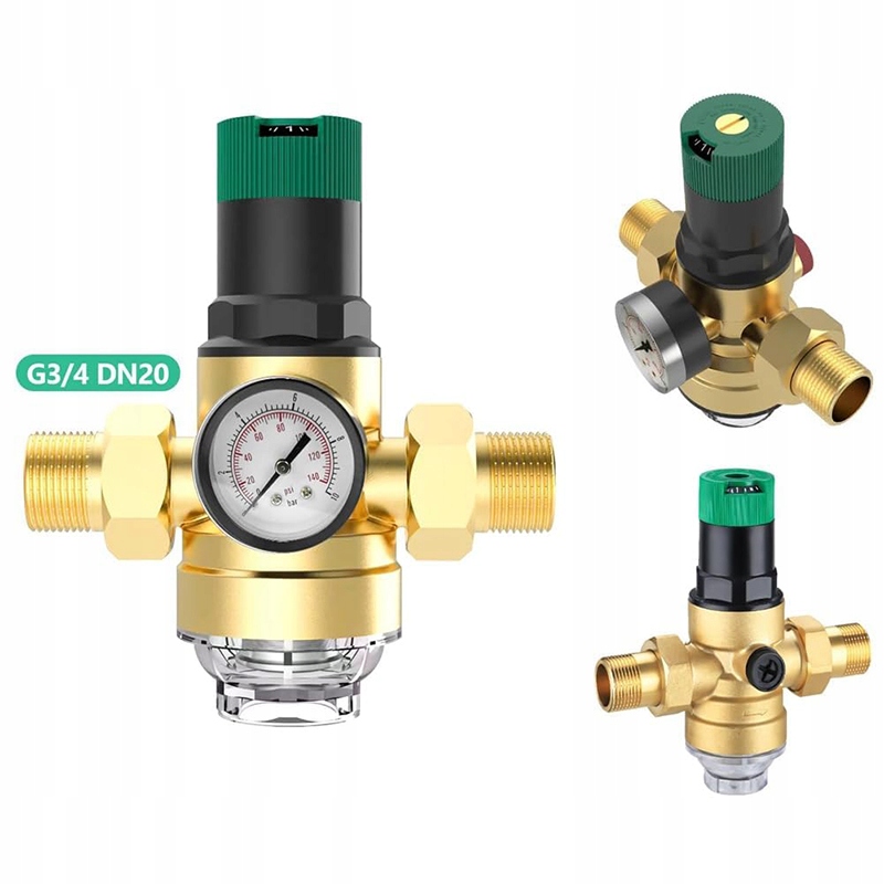 Mosazný Reduktor Tlaku Vody 1" DN25 S Filtrem A Manometrem 3/4
