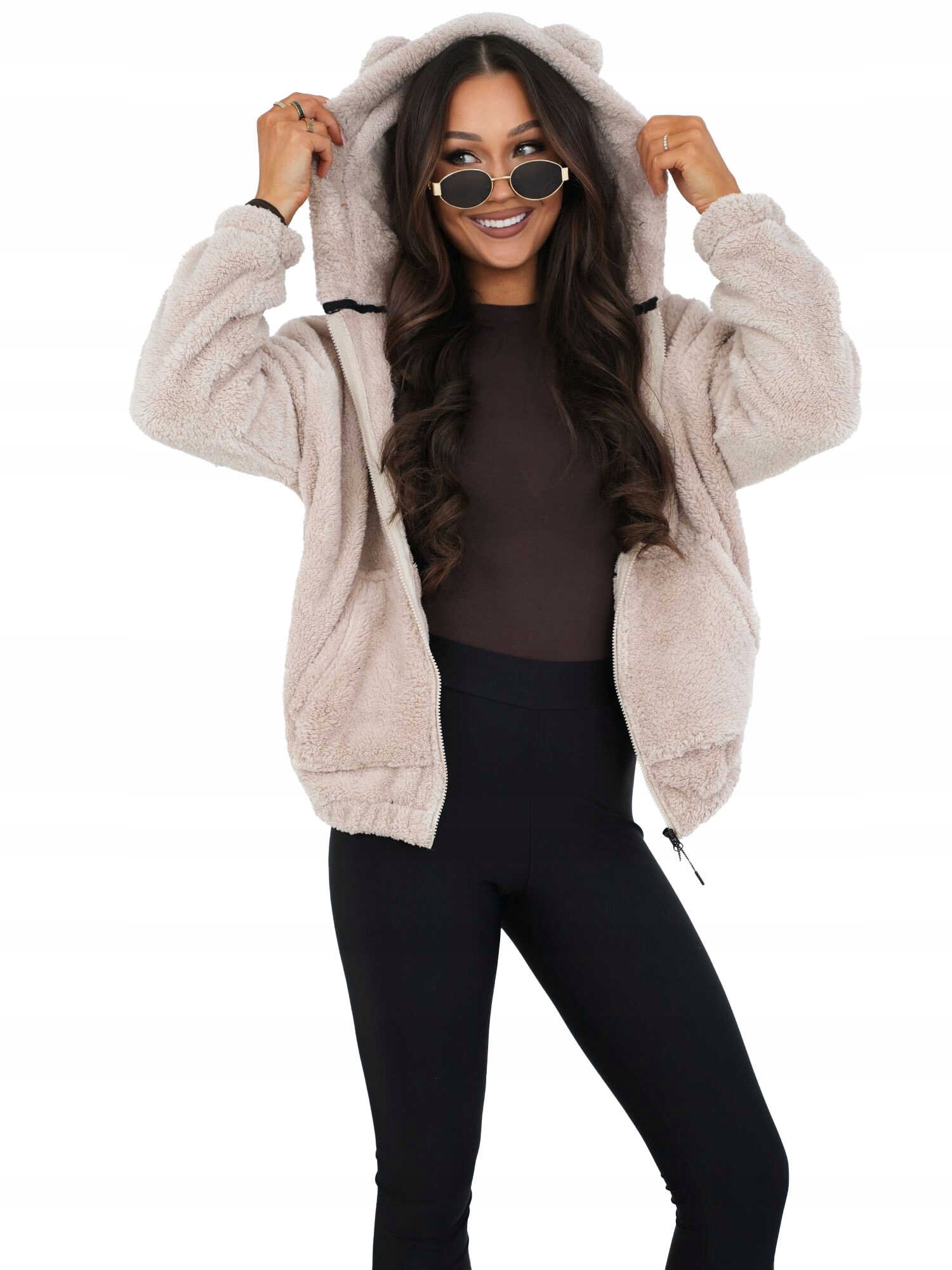 Bluza Damska Futrzana Rozpinana Miś z Kapturem