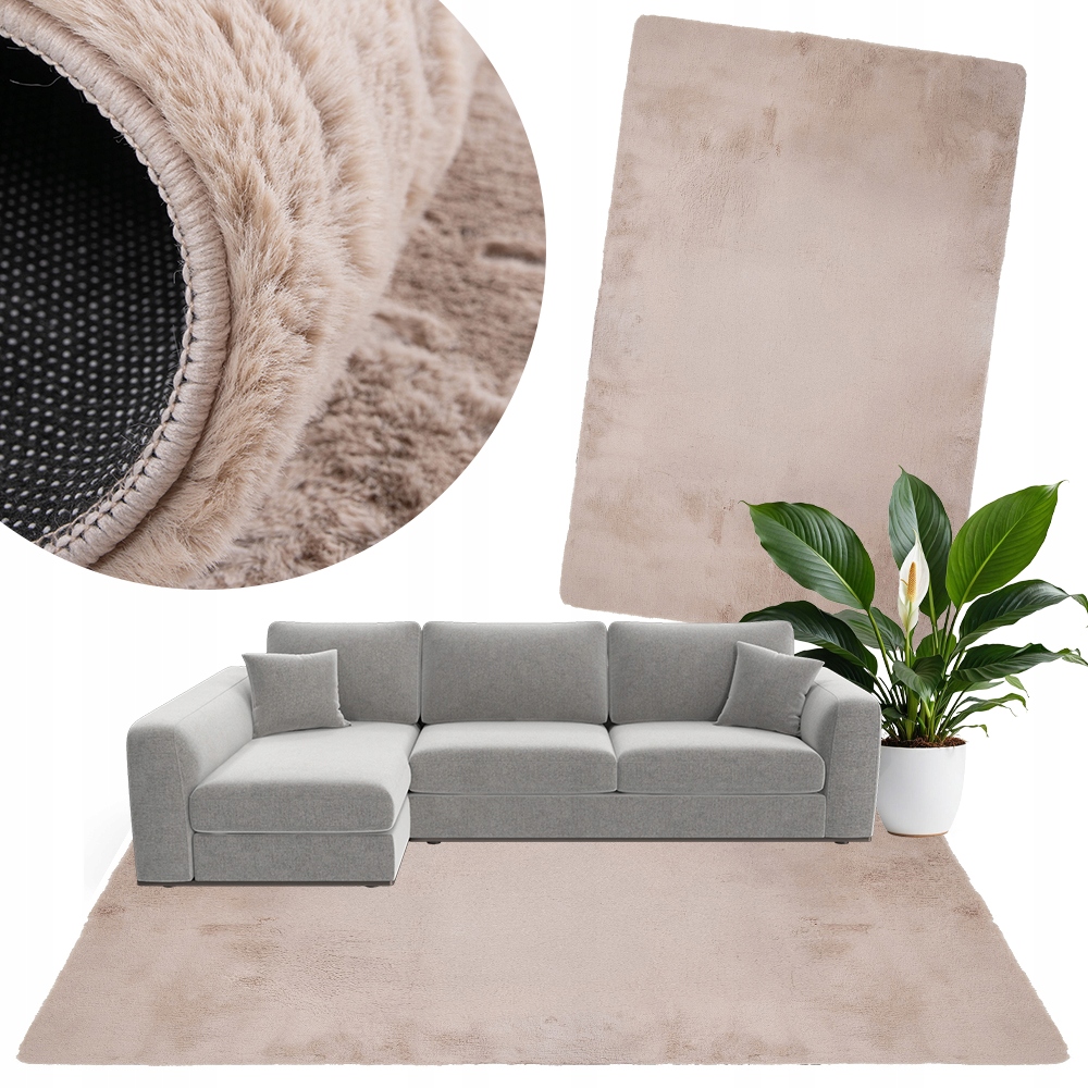 Koberec Do Ložnice Béžový 80X140 Nadýchaný Rabbit Módní Protiskluzový