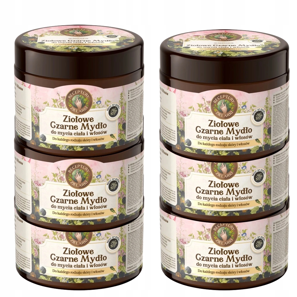 6x300 ml Czarne mydło Receptury zielarki do mycia ciała włosów syberyjskie
