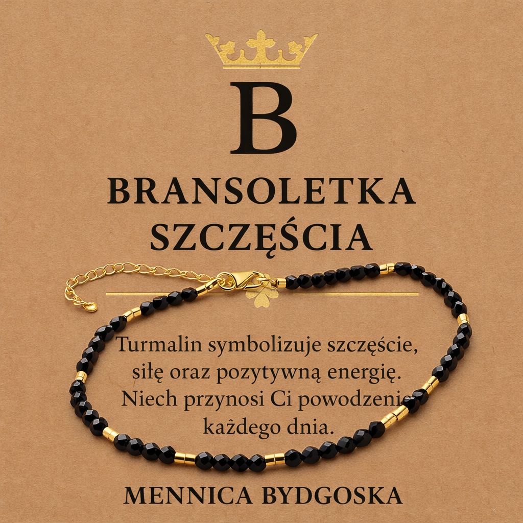 Bransoletka srebrna damska pozłacana ochronna zdrowotna turmalin srebro 925