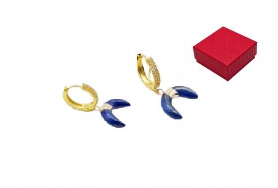 Náušnice Lapis lazuli Lunula Půlměsíc Zirkony Bohyně Wicca Dárek