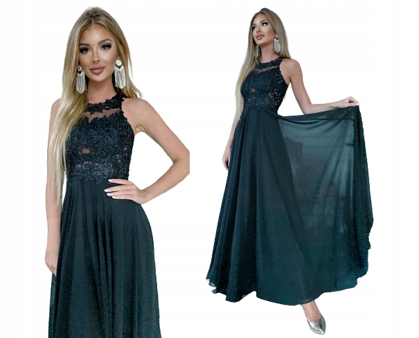 Bugatti Černá Dlouhá Šaty S Gipiurou Svatební Hostina M