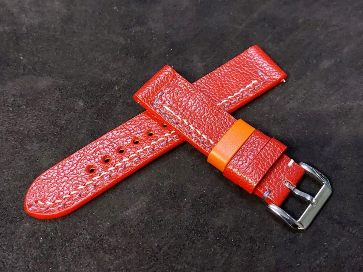 Pasek do męskiego damskiego zegarka czerwony 21 mm szyty ręcznie skóra
