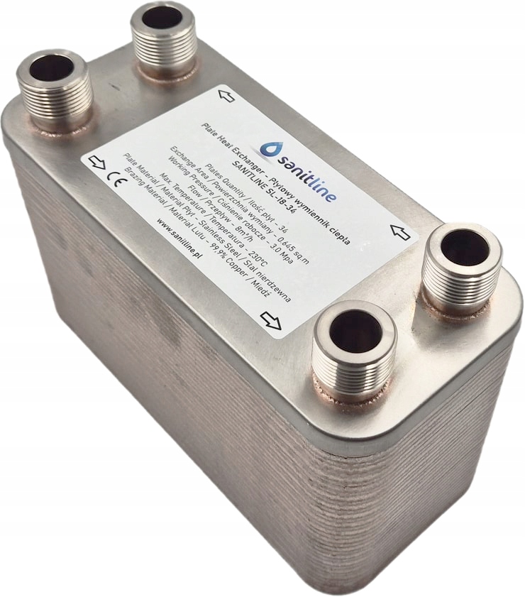 Výměník Tepla 34 Deskový Sanitline SL-18-34 Výkon 45 kW Přípojka 4x 3/4"